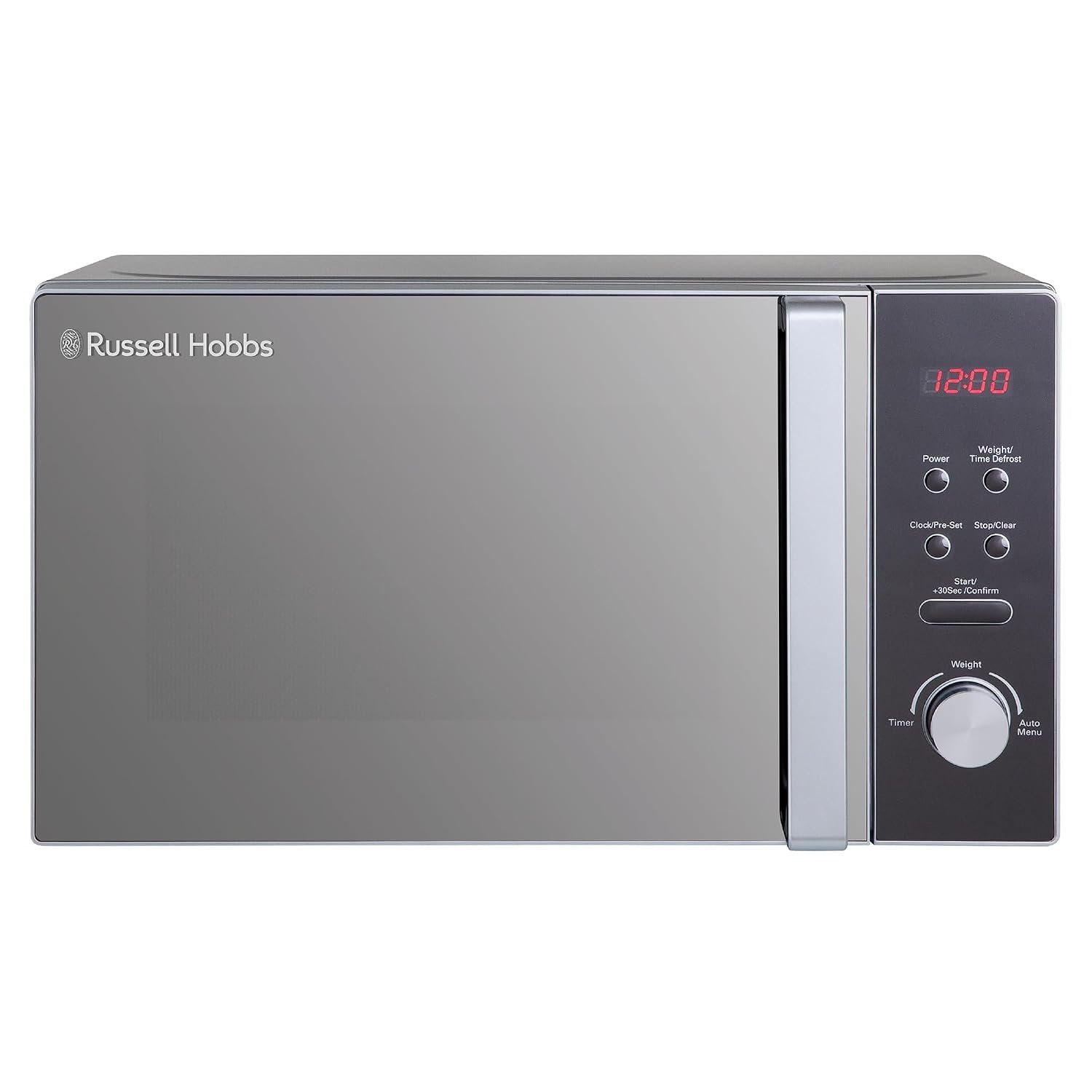 Russell Hobbs RHM2076S-AZ 20 Litre 800 W Silver Digital Solo Microwave with 5 Power Levels, Automatic Defrost, 8 Auto Cook Menus, Clock and Timer, Easy Clean