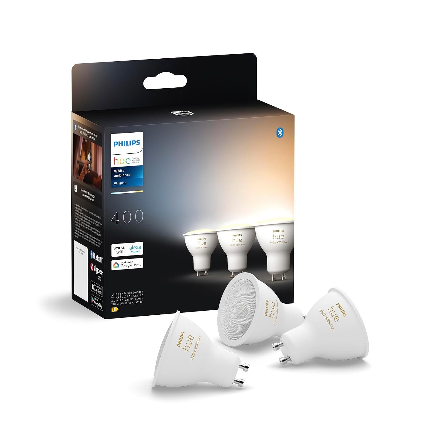 Philips Hue GU10 – Smart LED Spotlight – (3-Pack) White Ambiance