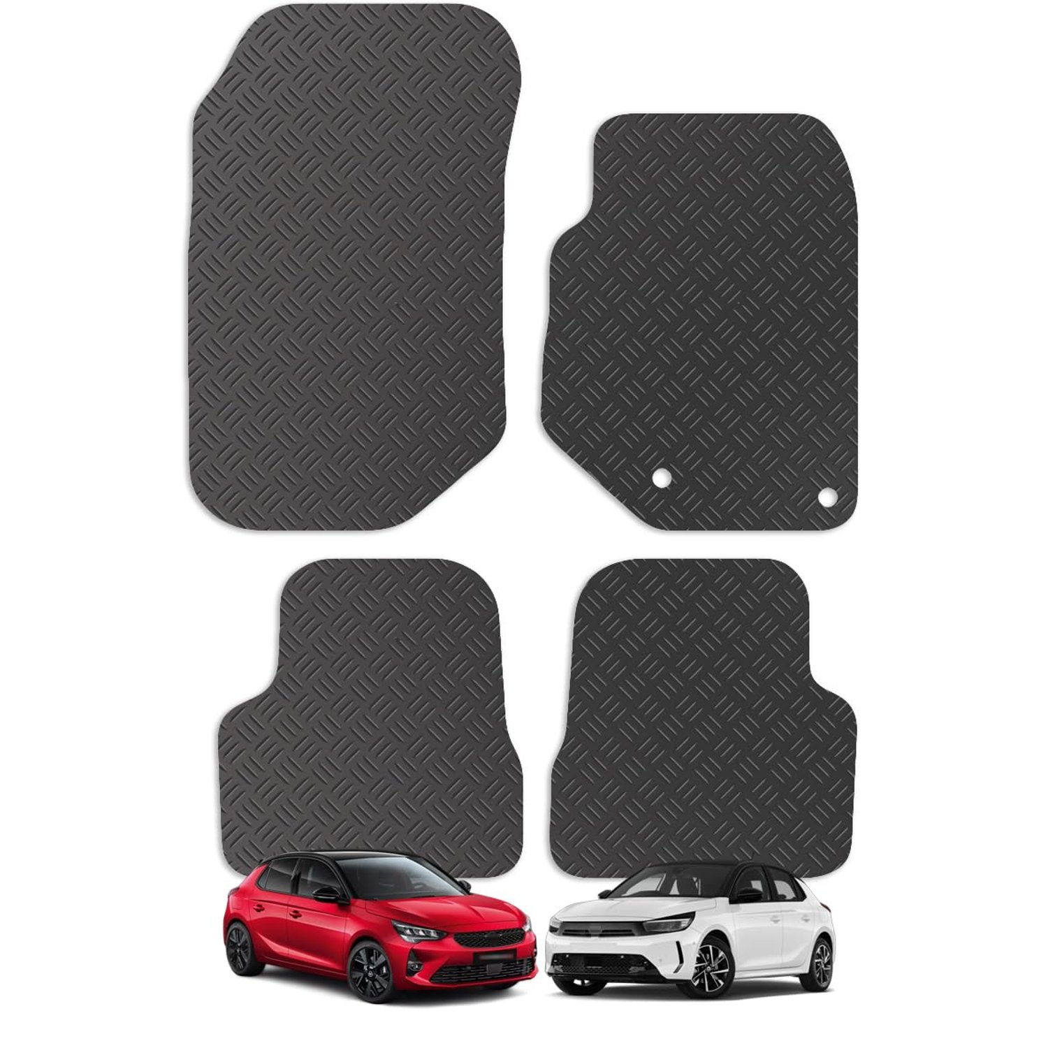 Carsio Rubber Car Mats For Vauxhall Corsa F 2019+ Onwards Tailored Fit Floor Mat Set Complete Accessory Black Custom Fitted - All Weather & Heavy Duty, Anti-Slip Backing with Clips