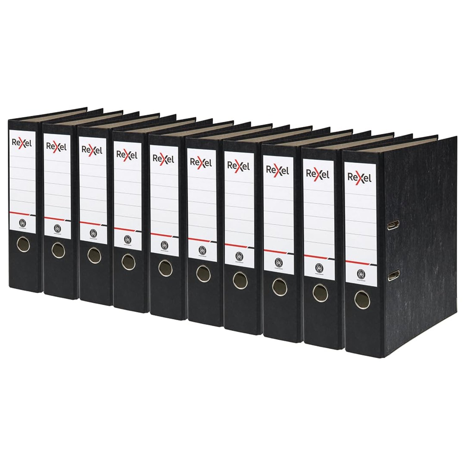 10 x Rexel A4 Lever Arch Files, Black, 500 Sheets Capacity, 75 mm Spine Width, Strong & Durable Paper on Board, Ideal for Filing and Archiving at Home, School and The Office, AZ2115547