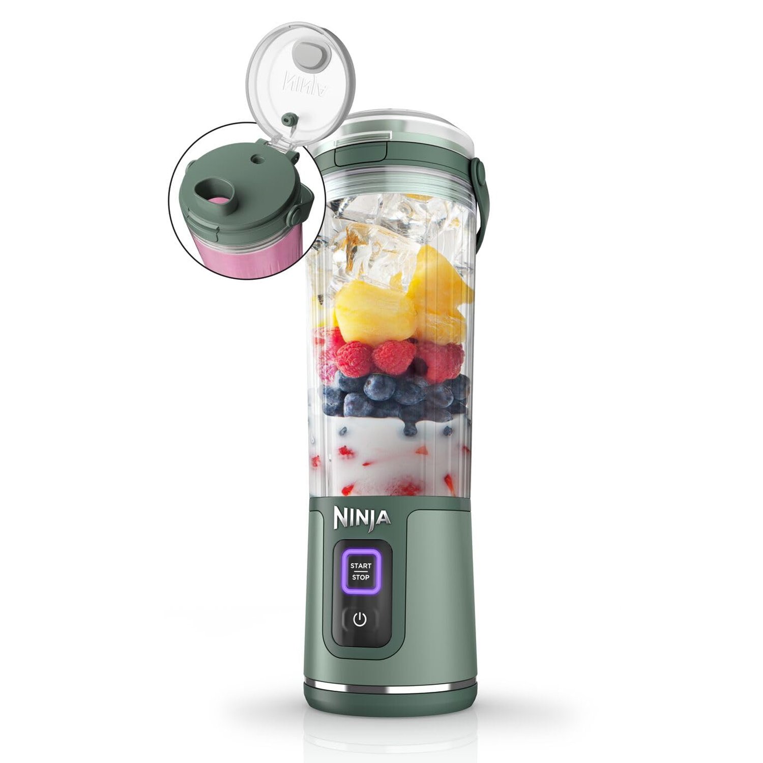 Ninja Blast Portable Blender, 530ml, Leakproof Lid & Sip Spout, Powerful Cordless Mini Blender, Rechargeable, Portable Smoothies, Protein Shakes, Blends Ice & Frozen Fruit, Forest Green, BC151UKEM