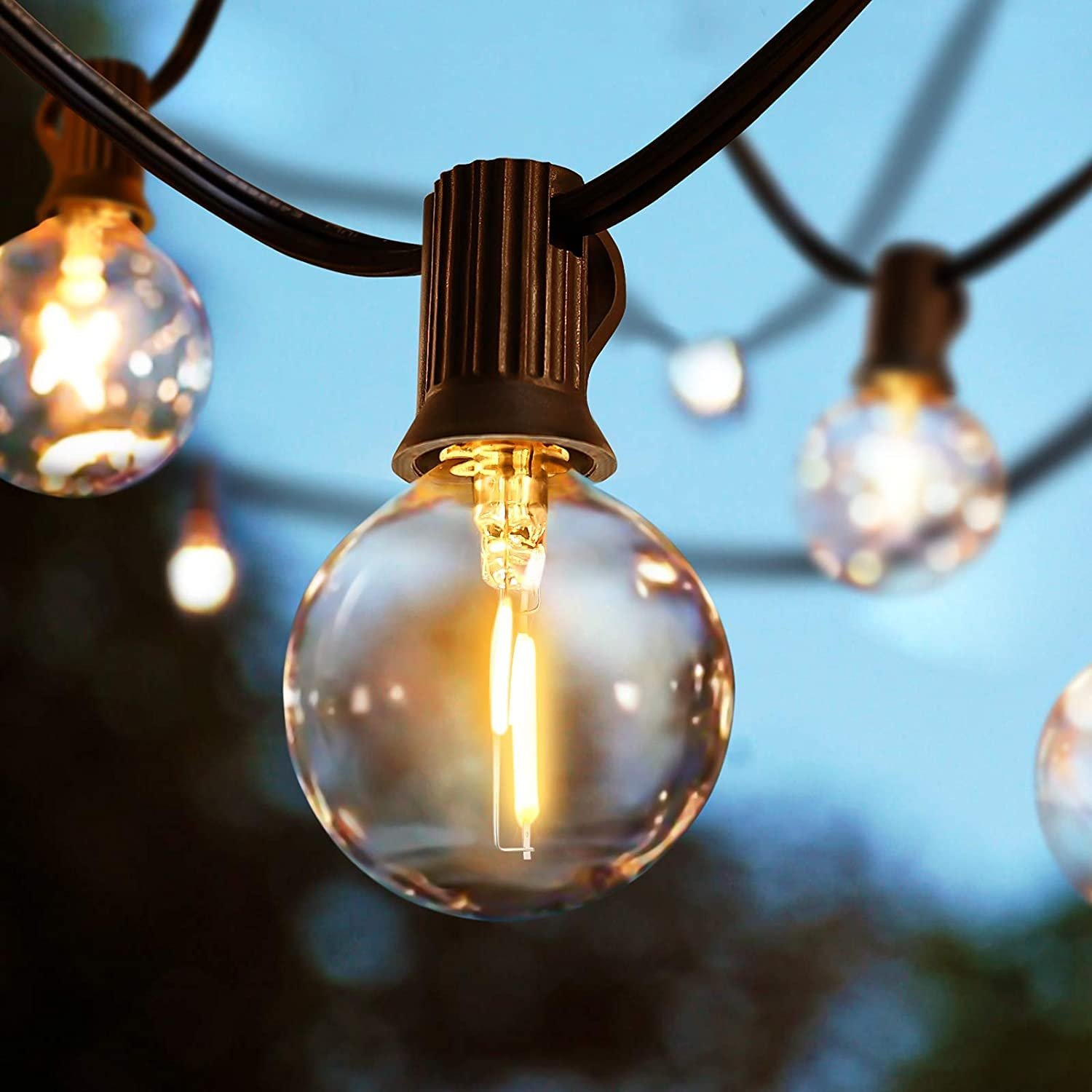 Svater Outdoor Festoon Lights Mains Powered, 25FT Garden String Lights with 13Pcs G40 1W Plastic Bulbs IP45 Waterproof for Outside Patio Backyard Party Dimmable (dimmer not Include)