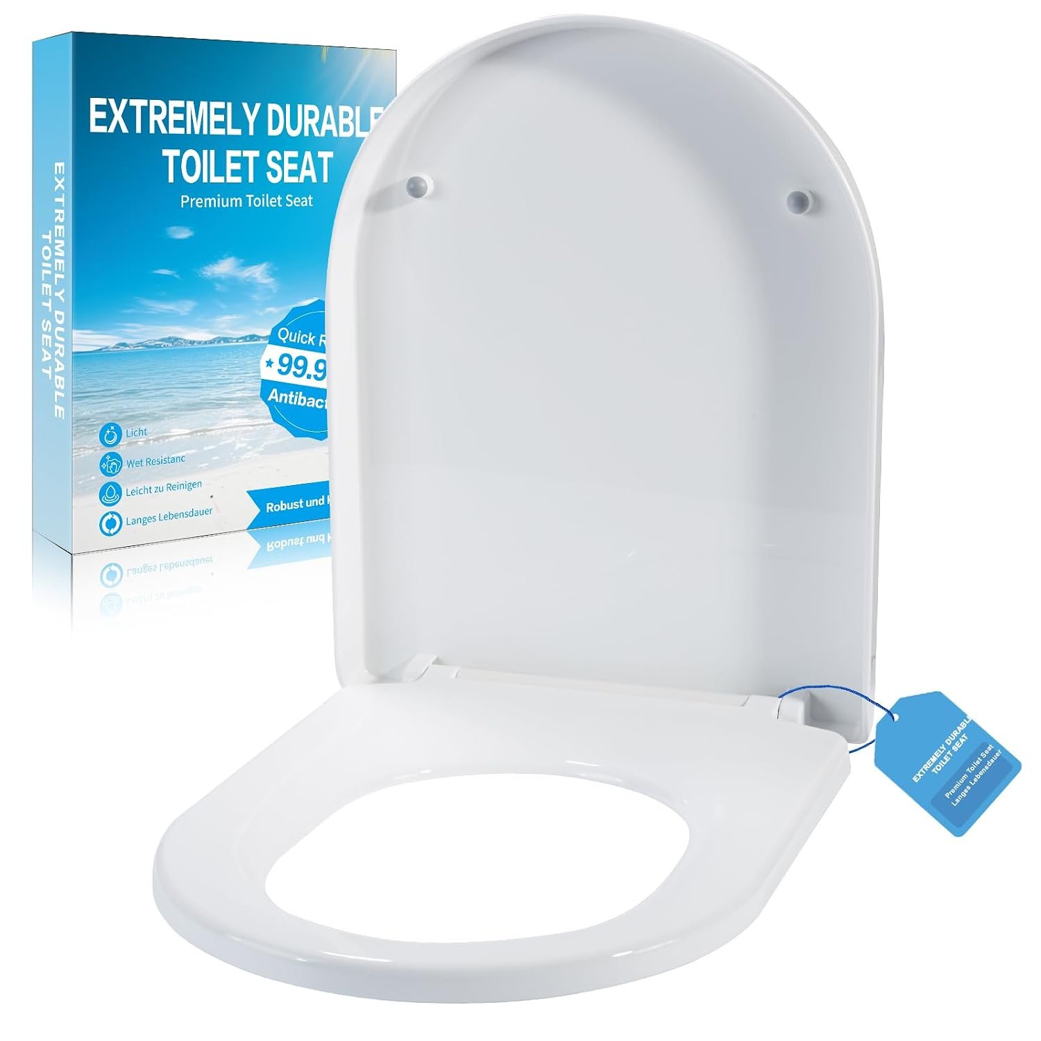D-Shaped Soft Close Toilet Seat, Durable Antibacterial WC Sitz，Quiet Slow Close,Quick Release,Install with Alignment Guide,up to 150 kg