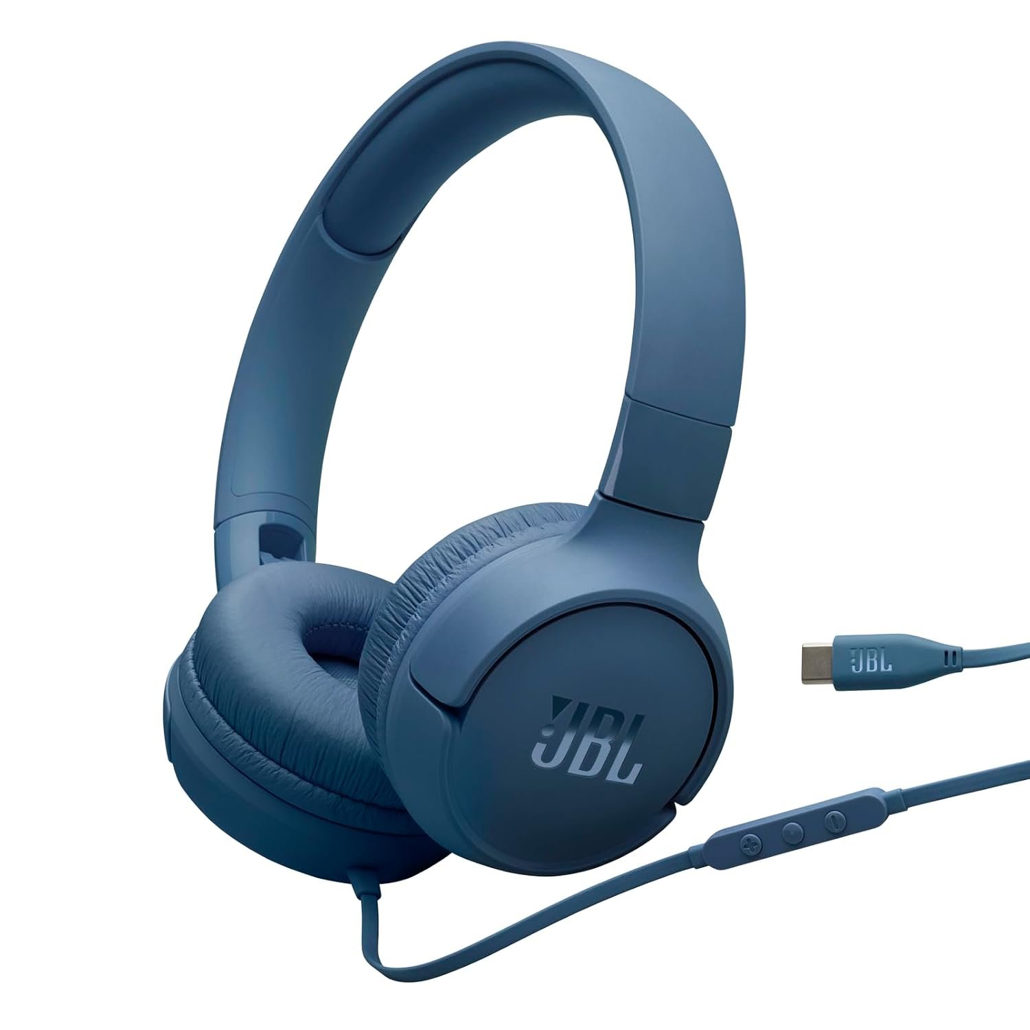 JBL Tune 520 C Comfort Fit Wired On Ear Headphones with Microphone, Pure Bass Sound, EQ Presets, USB-C Connectivity, Foldable Design and Tangle-Free Cable, Blue