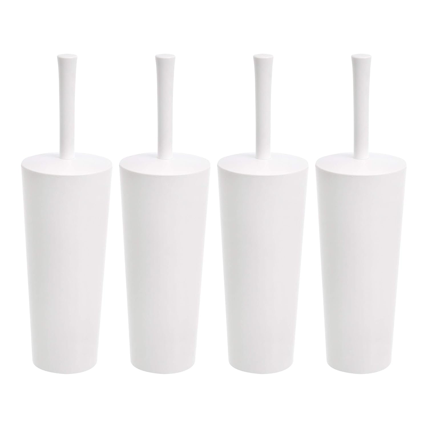 Amazon Basics Toilet Brush and Holder Set, Heavy-Duty Bristle Scrub Brushes with Non-Slip Handle, Pack of 4, White (Previously AmazonCommercial Brand)