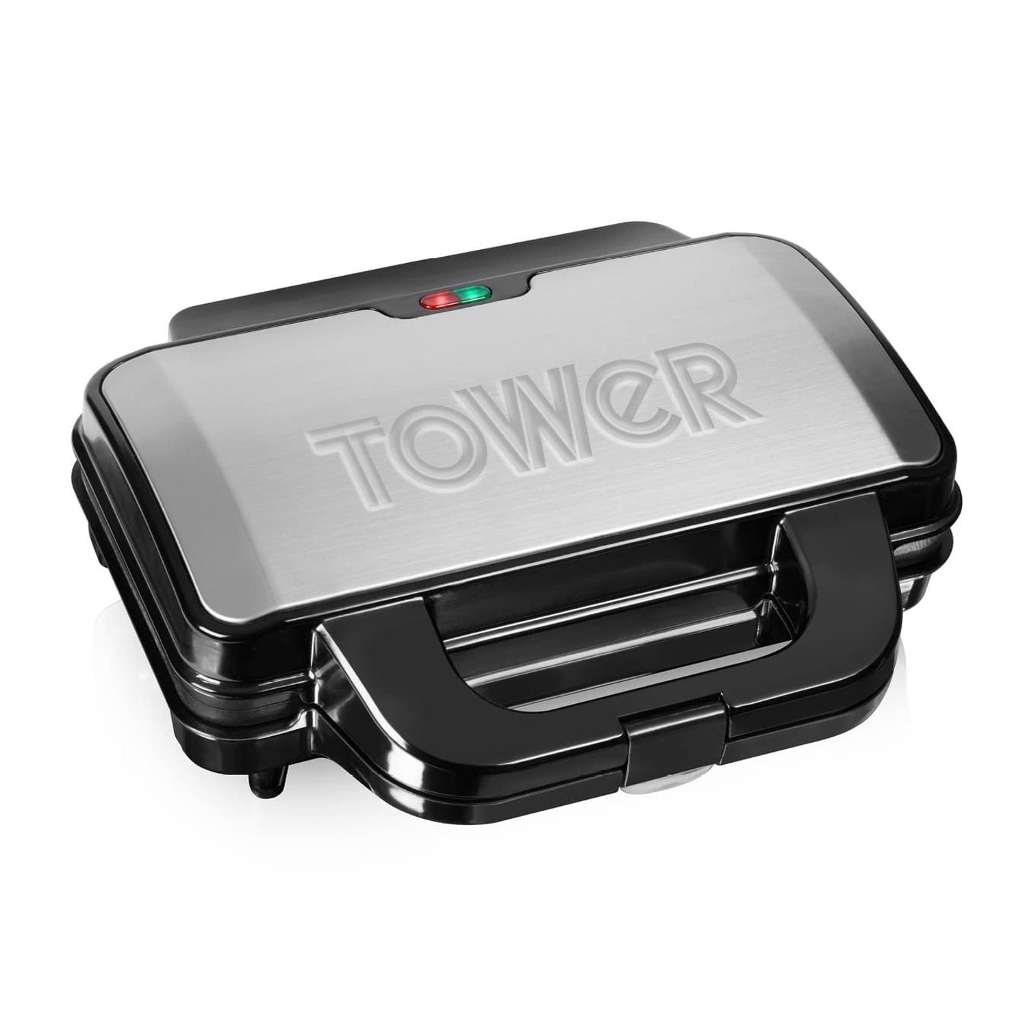 Tower T27013 Deep Fill Sandwich Maker with Extra Deep, Non-Stick Plates, Automatic Temperature Control, 900W, Silver and Black