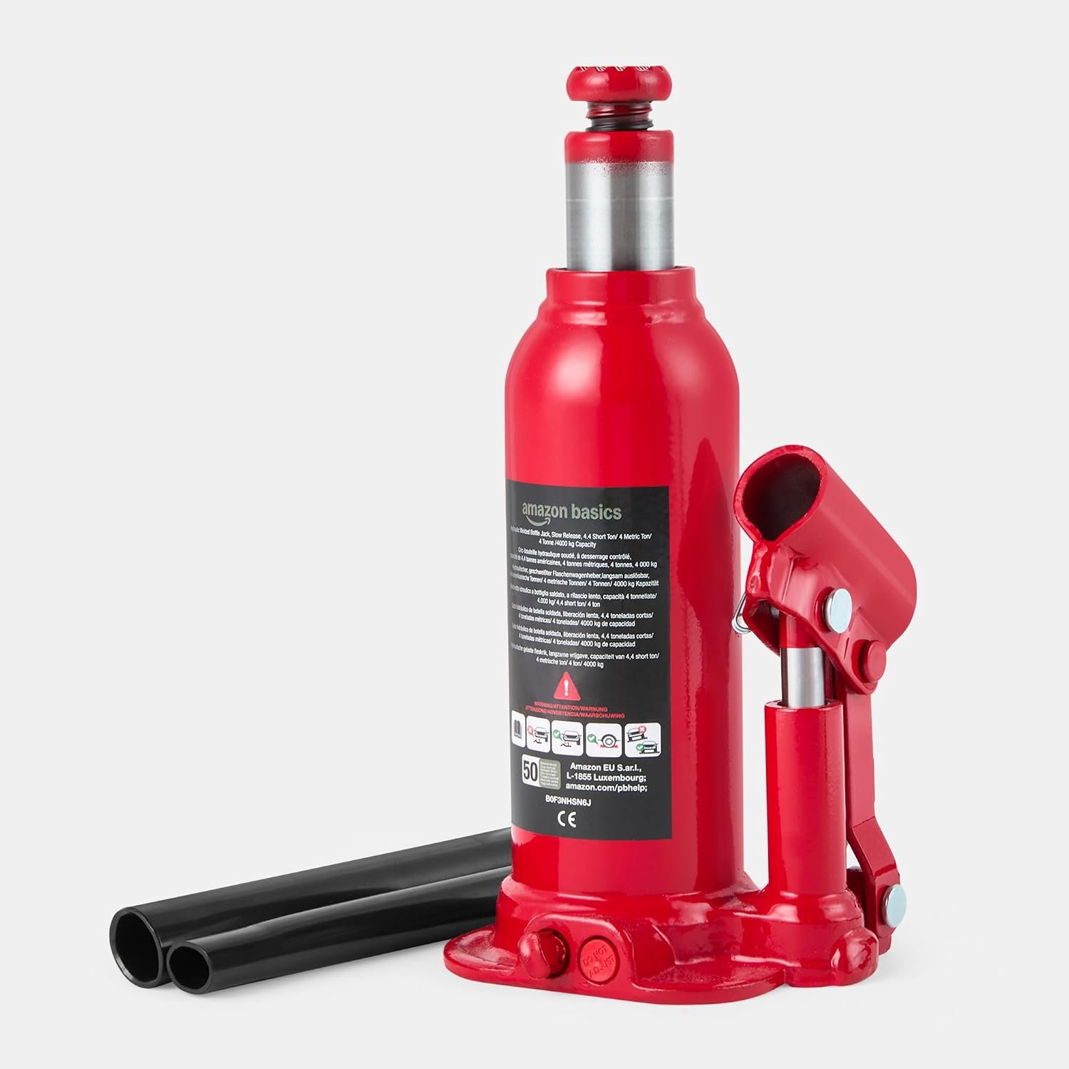 Amazon Basics Hydraulic Welded Bottle and Car Jack, 4.4 Short Ton/4 Metric Tonne/4 Tonne /4000 kg Capacity, Slow Release, Red