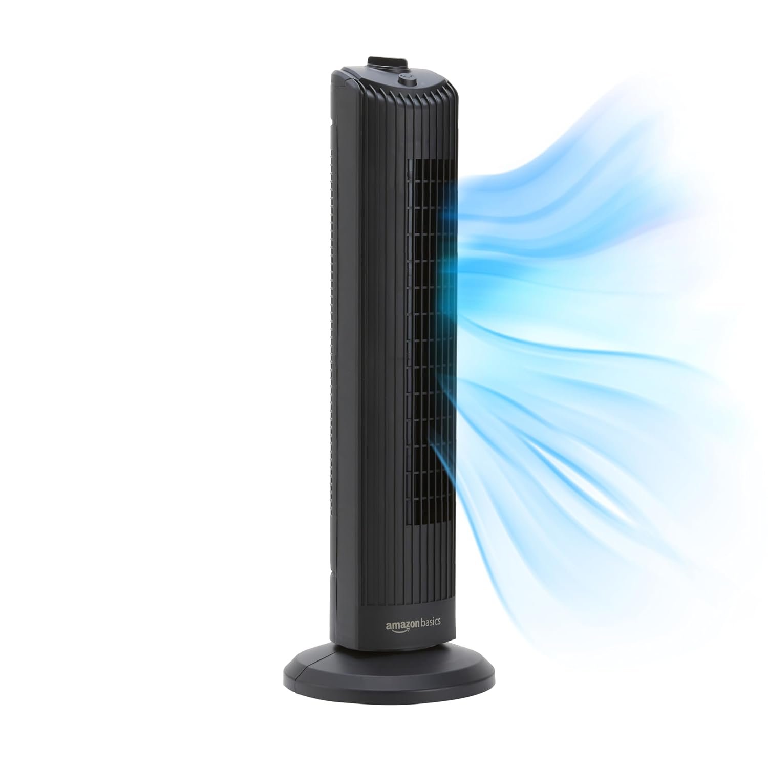 Amazon Basics 28" (71 cm) 60-Degree Oscillating Tower Fan for Bedroom, Living Room, Office, With 3 Speeds, Intuitive Mechanical Control, Matte Black, 35W, 27.8" x 9.4" x 9.4" (71 cm x 24 cm x 24 cm)