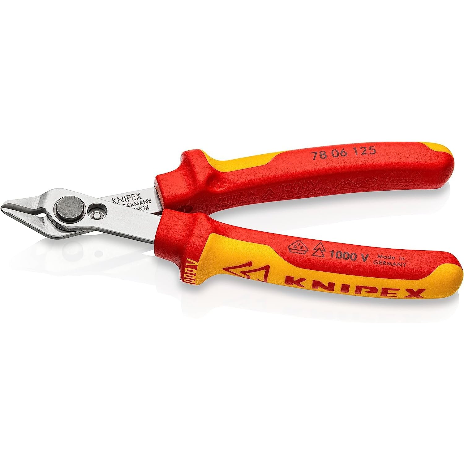 KNIPEX Electronic Super Knips Electronics Diagonal Cutter, 125 mm, VDE, Soft Wire (Copper) to 1.6 mm, Medium Hard Wire to 1 mm, 78 06 125