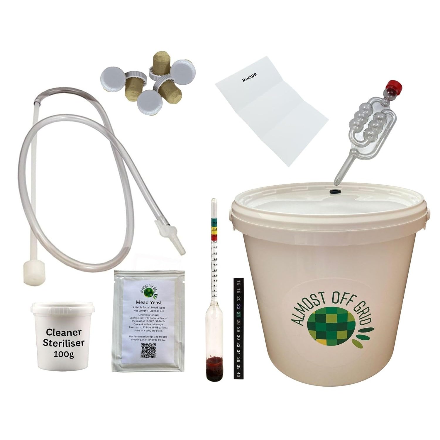 Almost Off Grid Deluxe Traditional Mead Honey Wine Making Complete Starter Kit - Makes 6 Bottles 4.5L - Homebrew Meadmaking Beginners Set