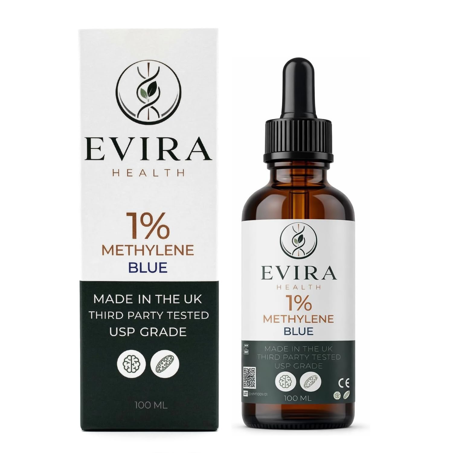 Evira Health Methylene Blue 1% Solution | 100ml Large Volume | USP Grade | Laboratory Prepared | Third-Party Tested | UK Made
