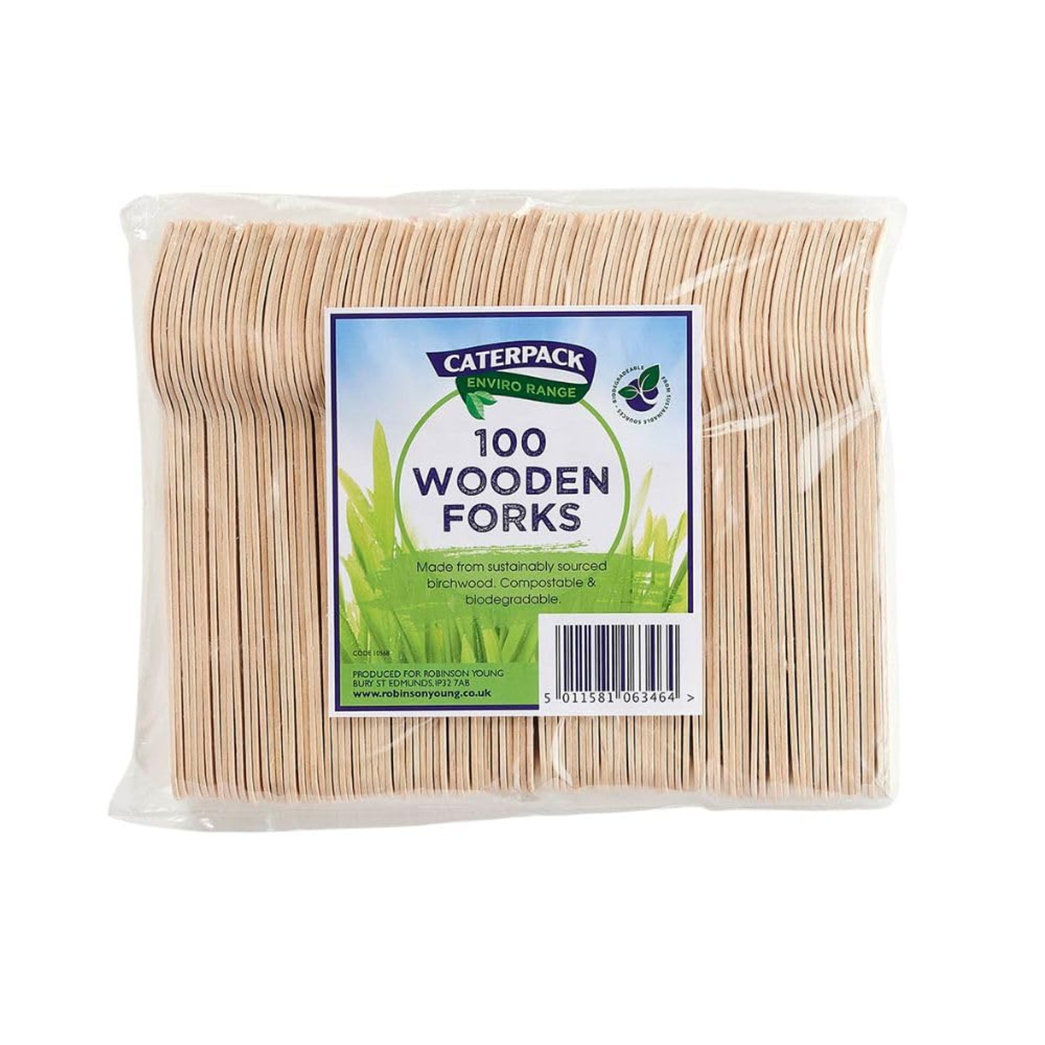 Caterpack Enviro Range Wooden Forks Made from sustainably sourced Birchwood, compostable and Biodegradable, 100 Pack