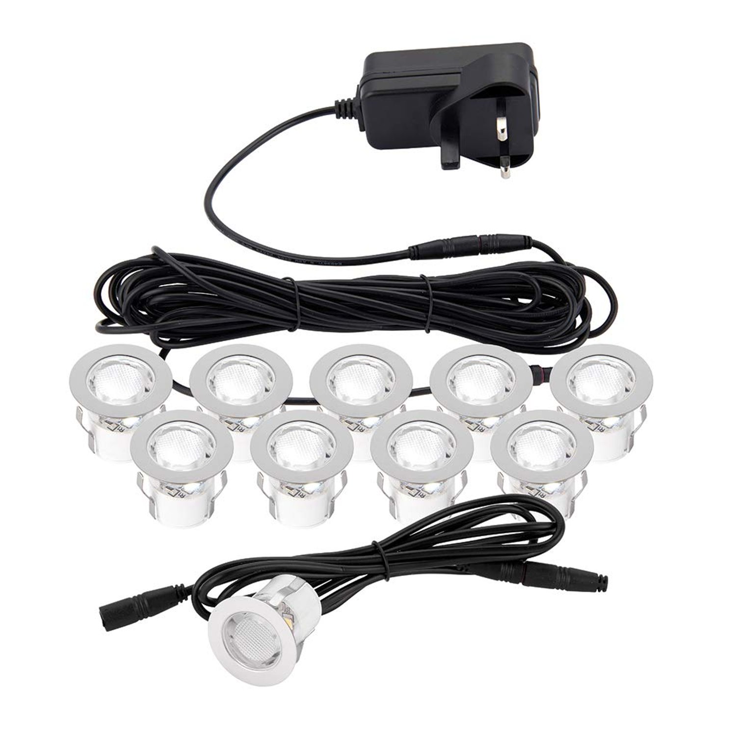 LED Decking Lights 10 x 30mm – Stainless Steel Round Plinth Lights, IP44 Waterproof Outdoor Garden, Patio, Stair & Path Lighting, Non-Dimmable