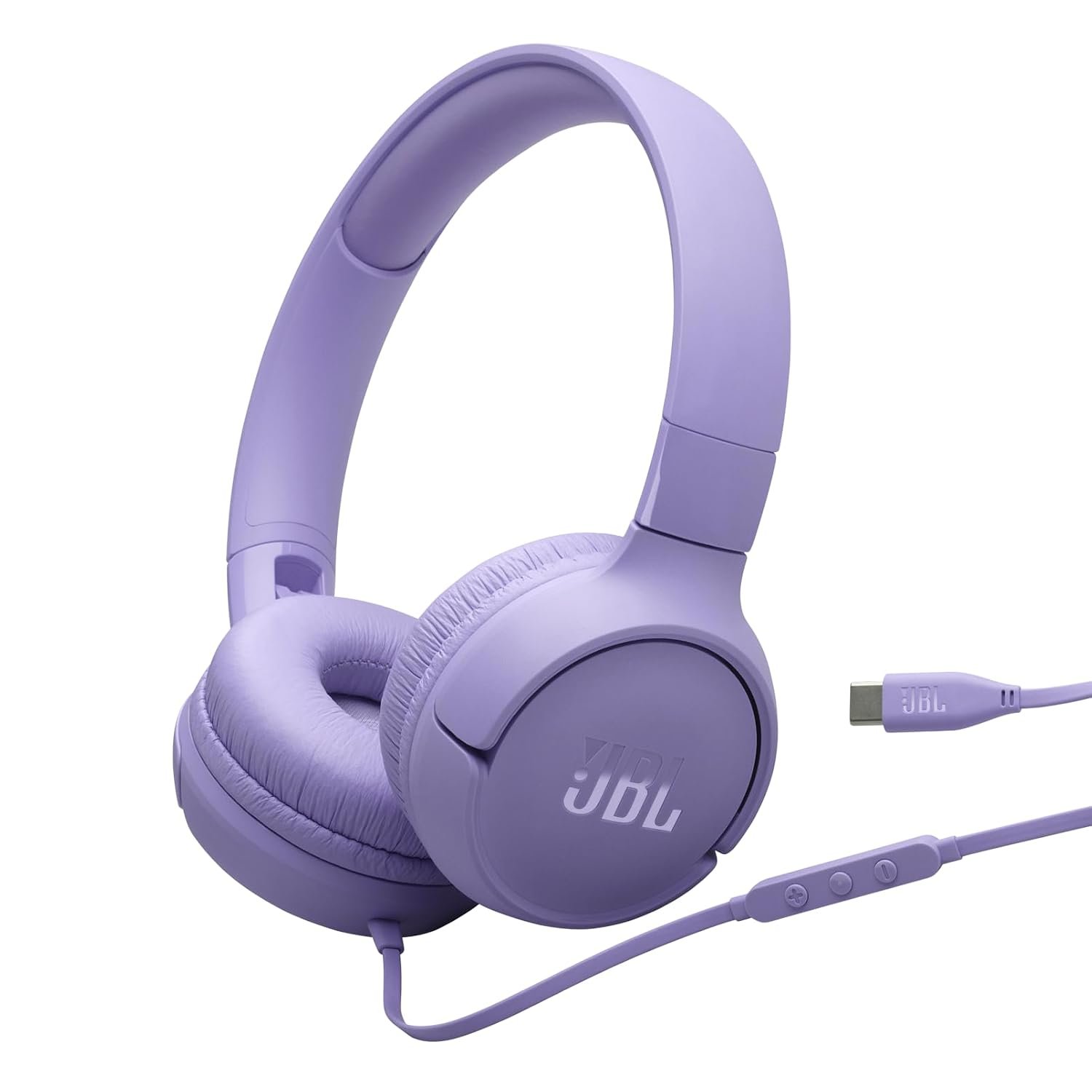JBL Tune 520 C Comfort Fit Wired On Ear Headphones with Microphone, Pure Bass Sound, EQ Presets, USB-C Connectivity, Foldable Design and Tangle-Free Cable, Purple