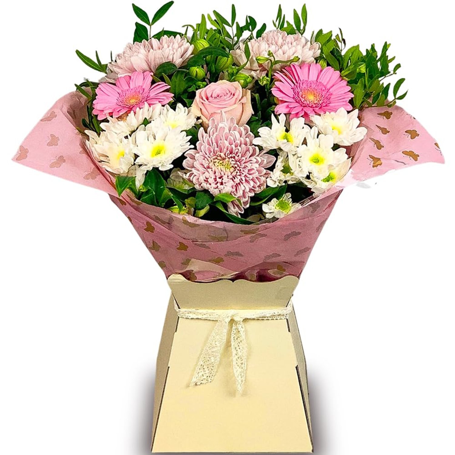 Strawberries & Cream Bouquet, Fresh Flowers for Mother's Day, Birthday, Anniversary, Thank You, Includes Cut Flower Food
