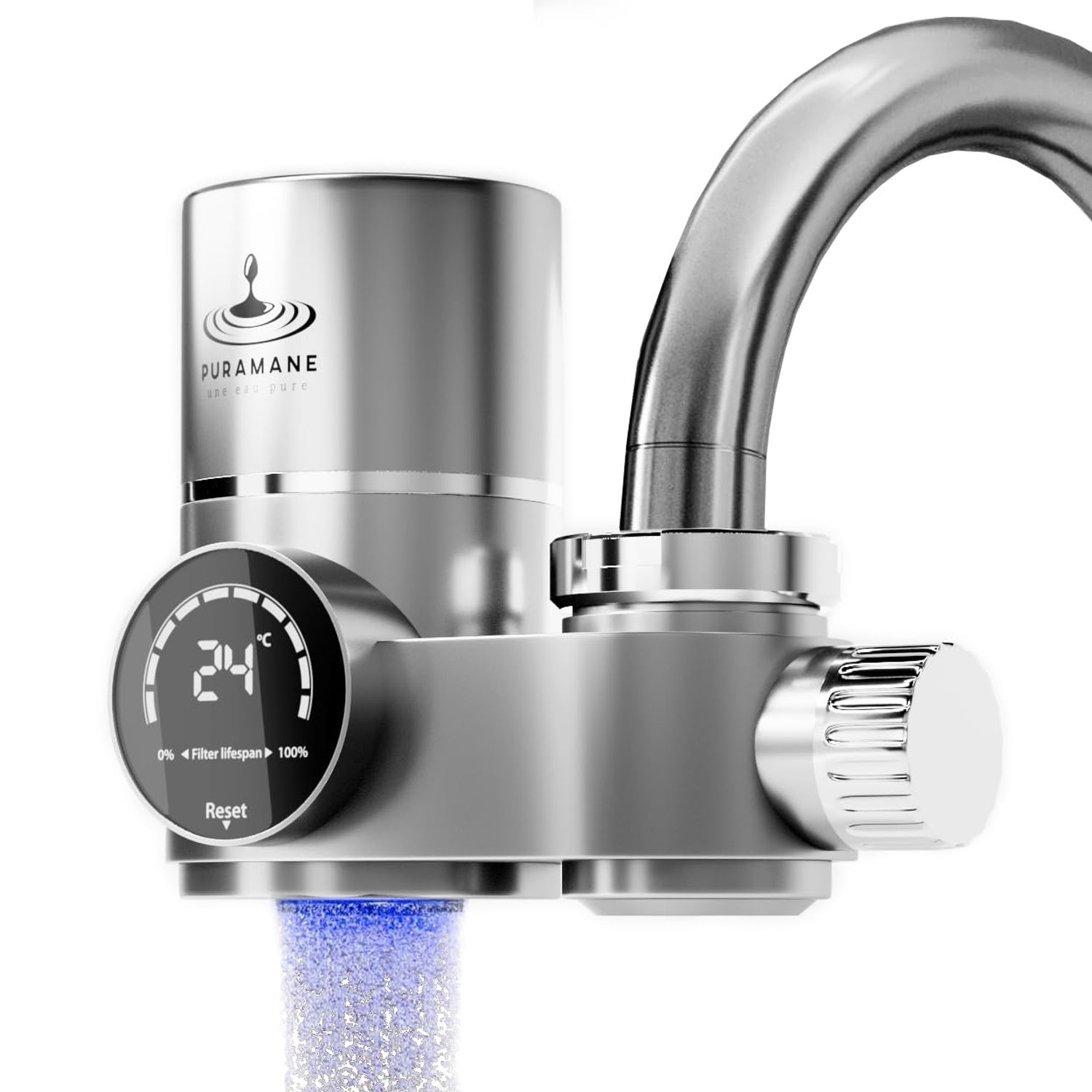 Puramane- Water Filter Tap, Multi-stage Water Purifier, UV Technology, LED Display, Carbon filter, No Batteries Required (1 water filter cartridges included)