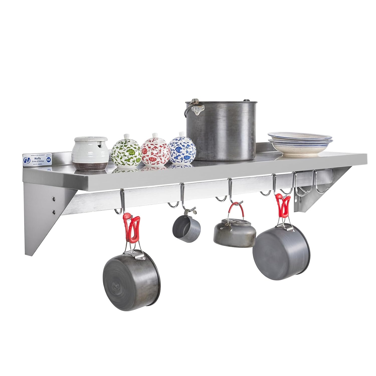 Hally Stainless Steel Shelf 12 x 48 Inches 280 lb, NSF Commercial Wall Mount Floating Shelving for Restaurant, Kitchen, Home and Hotel