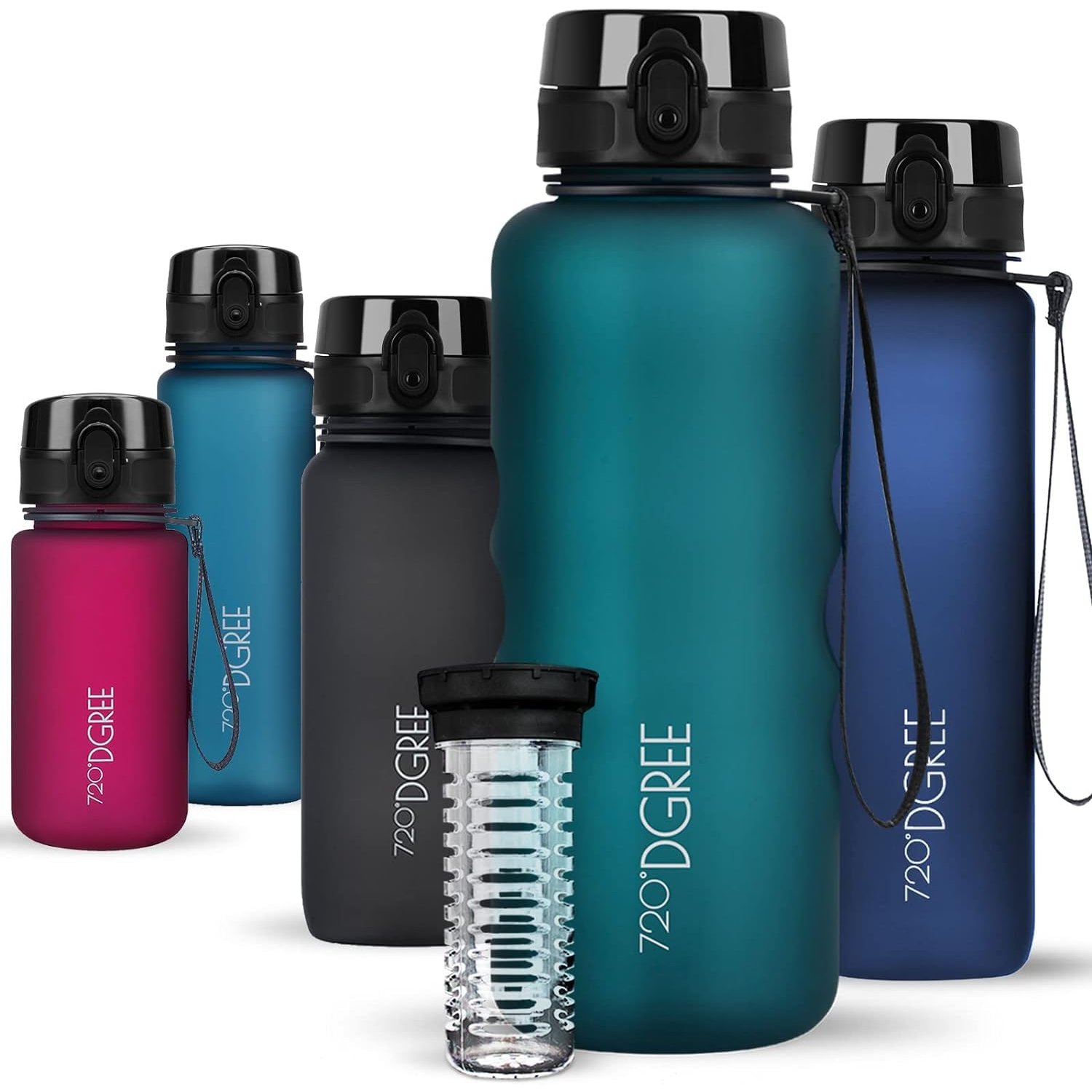 720°DGREE Water Bottle “uberBottle“ - 1.5 L softTouch +Fruit-Infuser - BPA-Free Tritan, Leakproof, Reusable Drinking Bottle - Sports Bottle for Gym, Running, Fitness, Hiking, Travel, School, Office