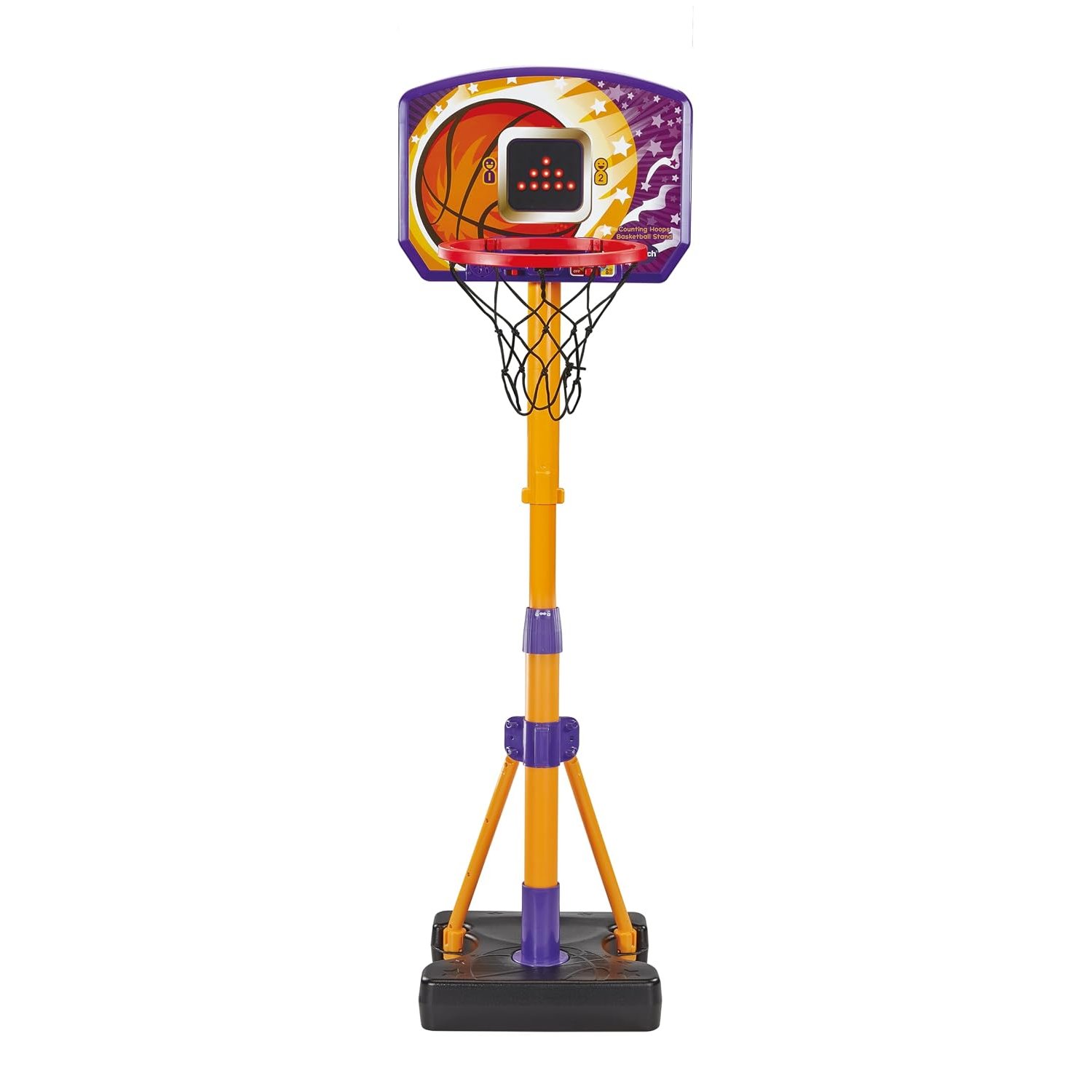 VTech Counting Hoops Basketball Stand, Adjustable Basketball Hoop & Stand with Electronic Backboard & LED Screen, 3 Games, Sound Effects & Light Show, Toddler Toy for 3, 4, 5+ Years, English Version