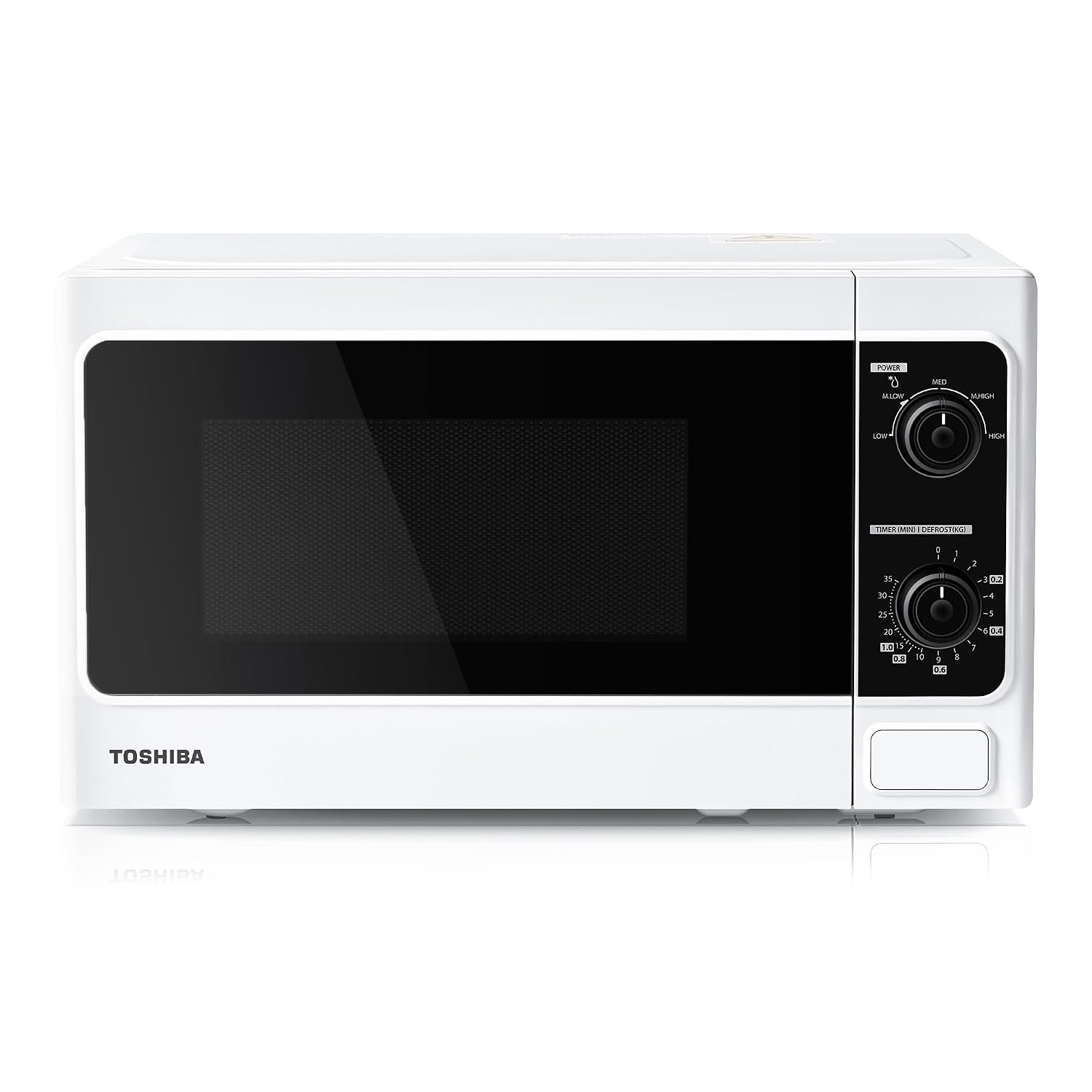 TOSHIBA 20 Liter 800W Manual Control Solo Small Microwave, Compact with 5 Power Levels, Automatic Defrost Function, Perfect for 9'' pizza, Clock and Timer, Easy Clean, White- MM-MM20P(WH)