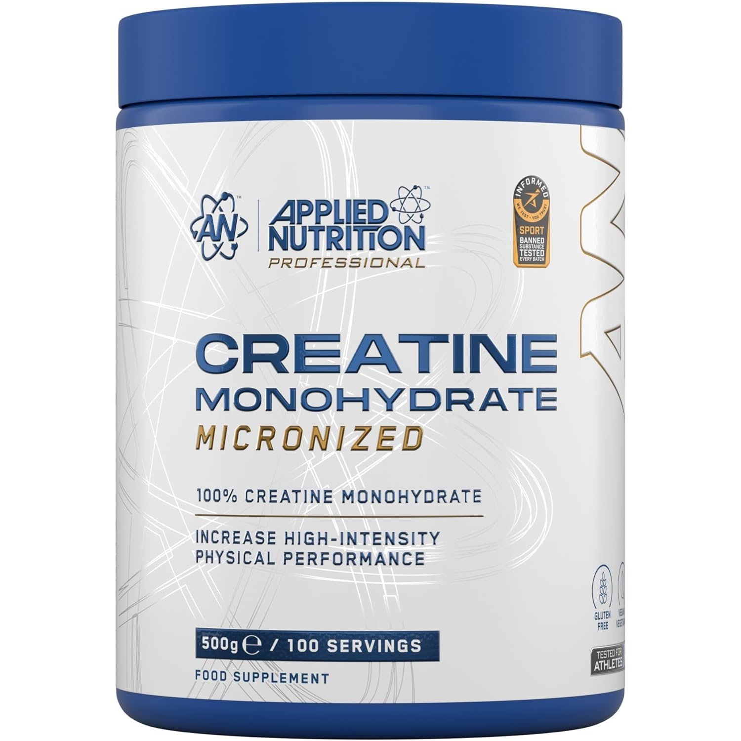 Applied Nutrition Creatine Monohydrate Powder 500g – 100% Micronized Creatine – 5g per Serving – Unflavoured – Supports High-Intensity Performance – 100 Servings