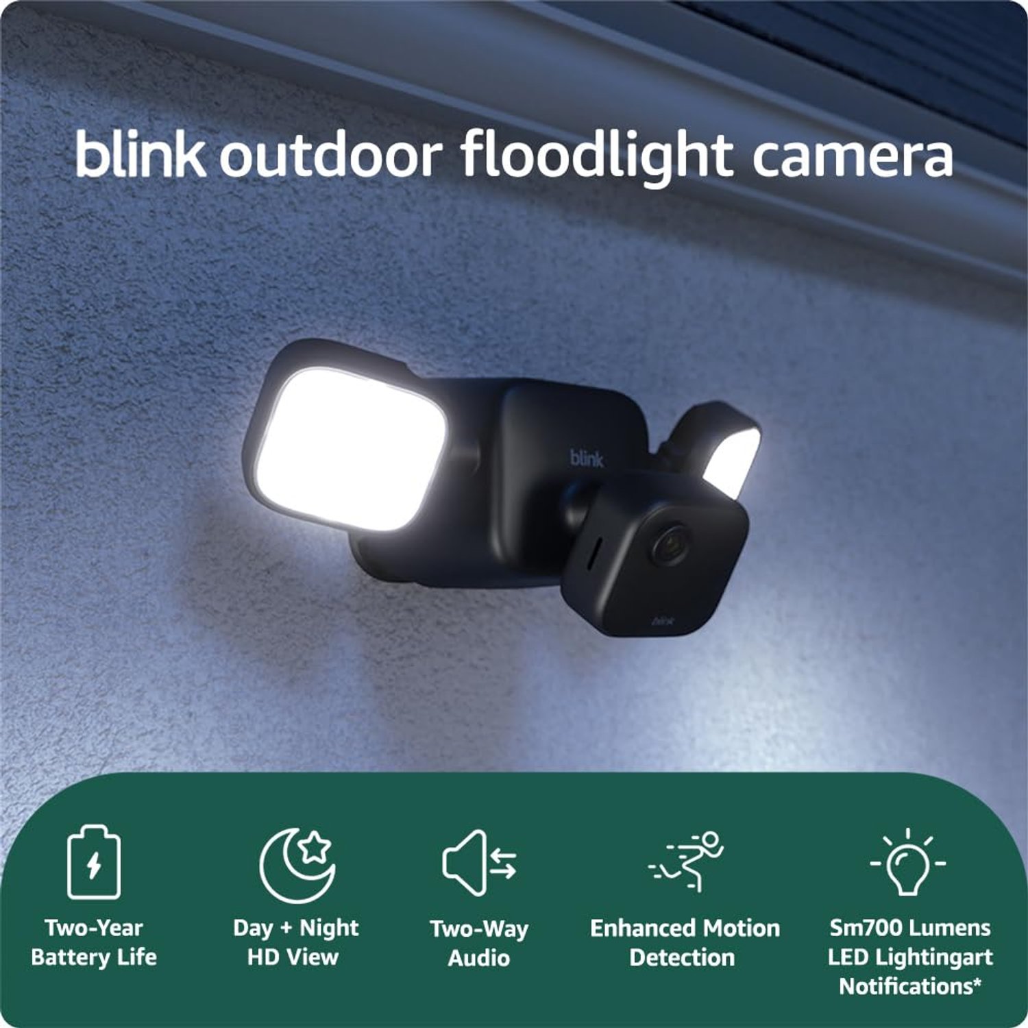 Blink Outdoor Floodlight Camera (newest gen) | Wireless smart security camera, 700 lumens of LED, two-year battery life, enhanced motion detection | Works with Alexa | Sync Module Core included