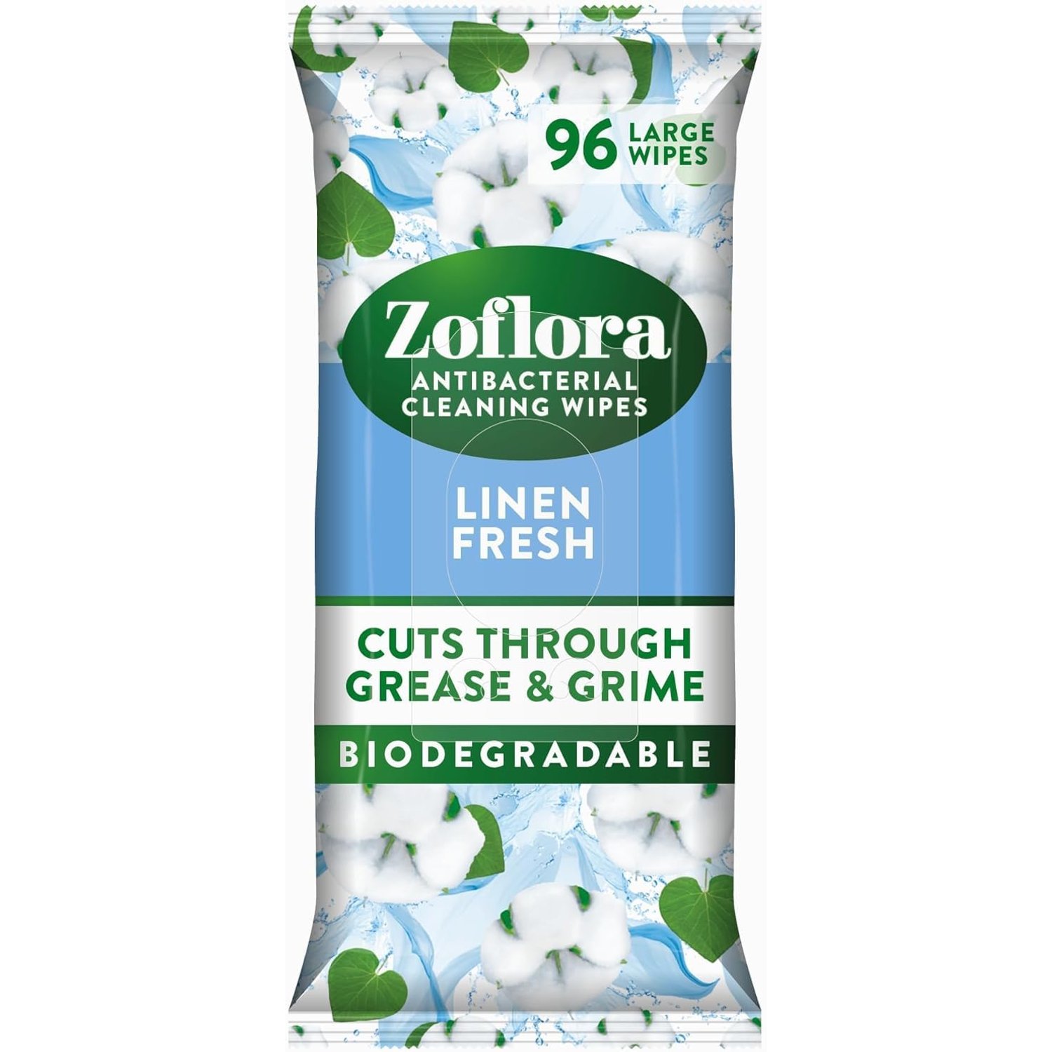 Zoflora Linen Fresh Biodegradable Wipes, Antibacterial Multi-Surface Cleaning Wipes, Kills 99,9% Of Bacteria & Viruses, Convenient, Quick Cleaning, 1 Pack (96 Sheets)
