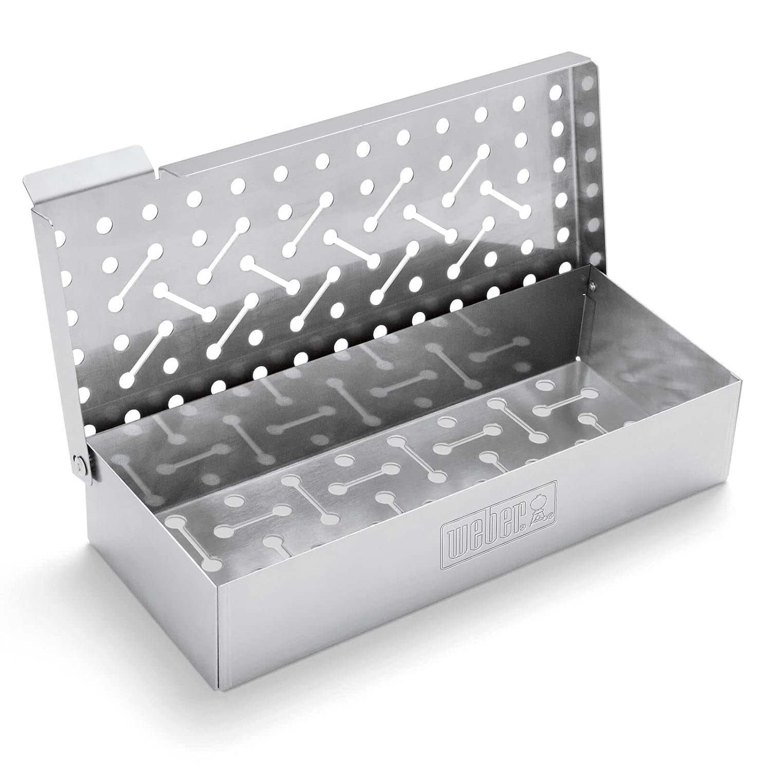 Weber Smoker Box (24 x 12 x 5cm), made of durable stainless steel, with ventilation slots, easy filling of smoker chips, perfectly suitable for gas grills, smoking - Silver (7576)