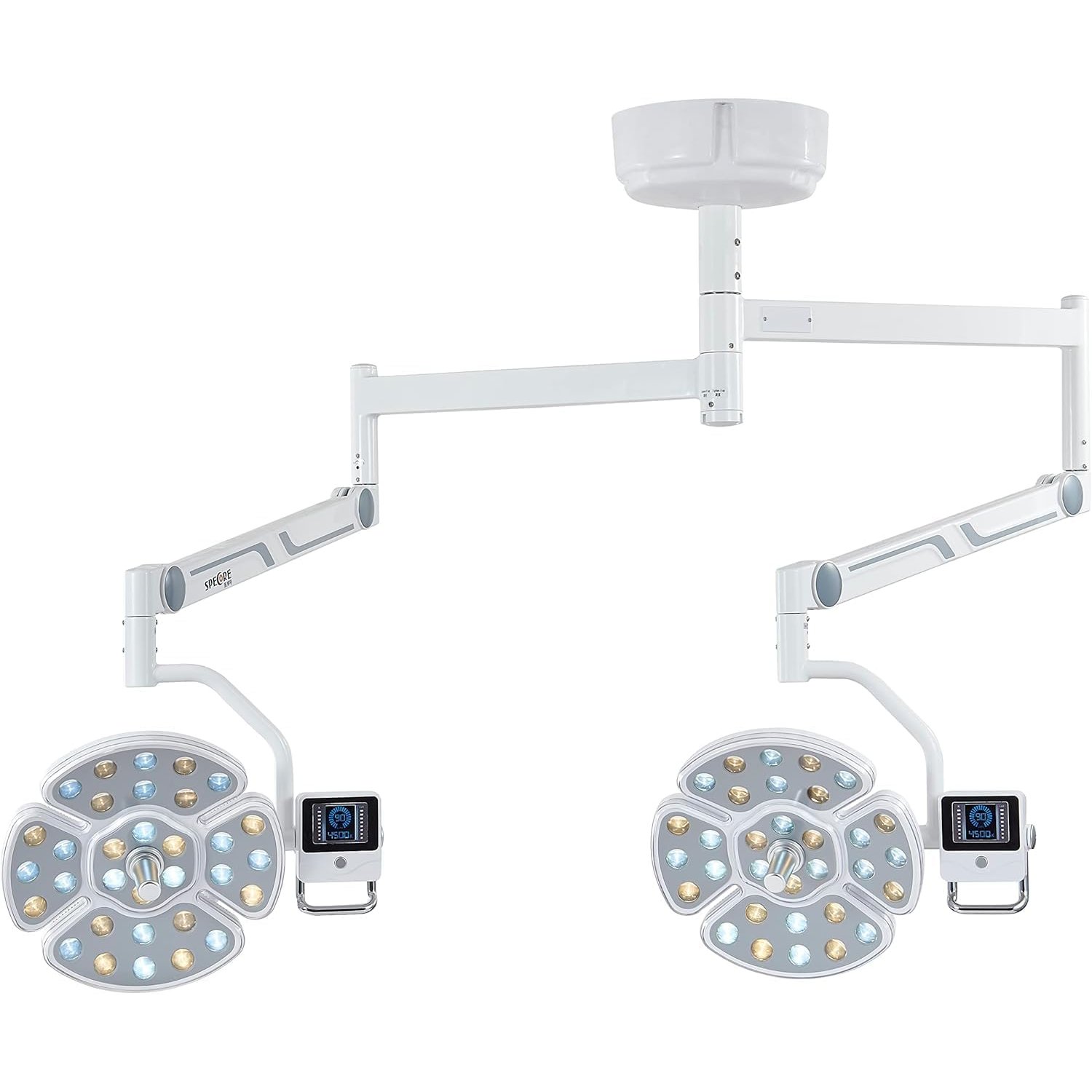 Giroflee Ceiling-Mounted Type Shadowless Exam Lamp 32 LEDs Tubes Operating Light KY-P139 Color Temperature Adjustable Double Lamp Head