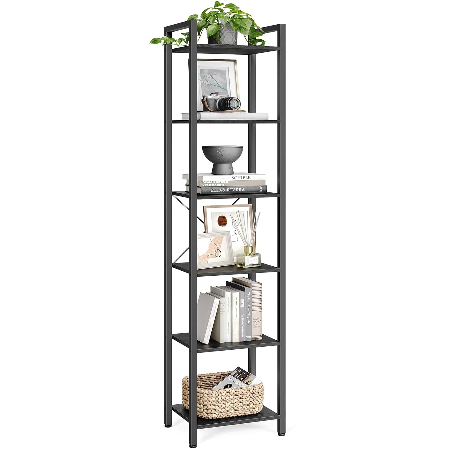 VASAGLE 6-Tier Bookshelf, Bookcase, Shelving Unit, for Office, Study, Living Room, Bedroom, 30 x 40 x 187.5 cm, Industrial, Ebony Black and Ink Black LLS101B56
