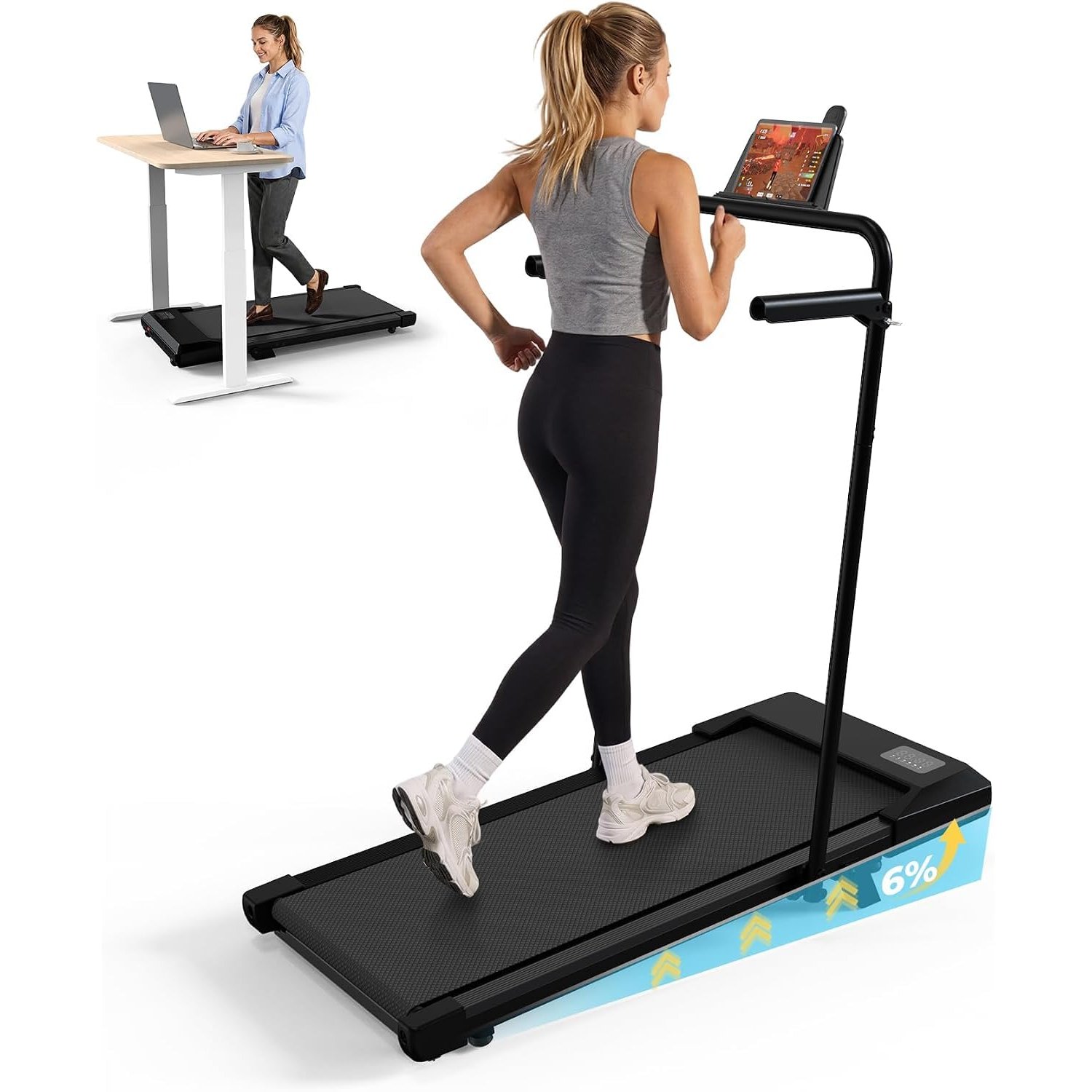 Superun Raceable 6% Incline Walking Pad, 6/12km/h Foldable Treadmill