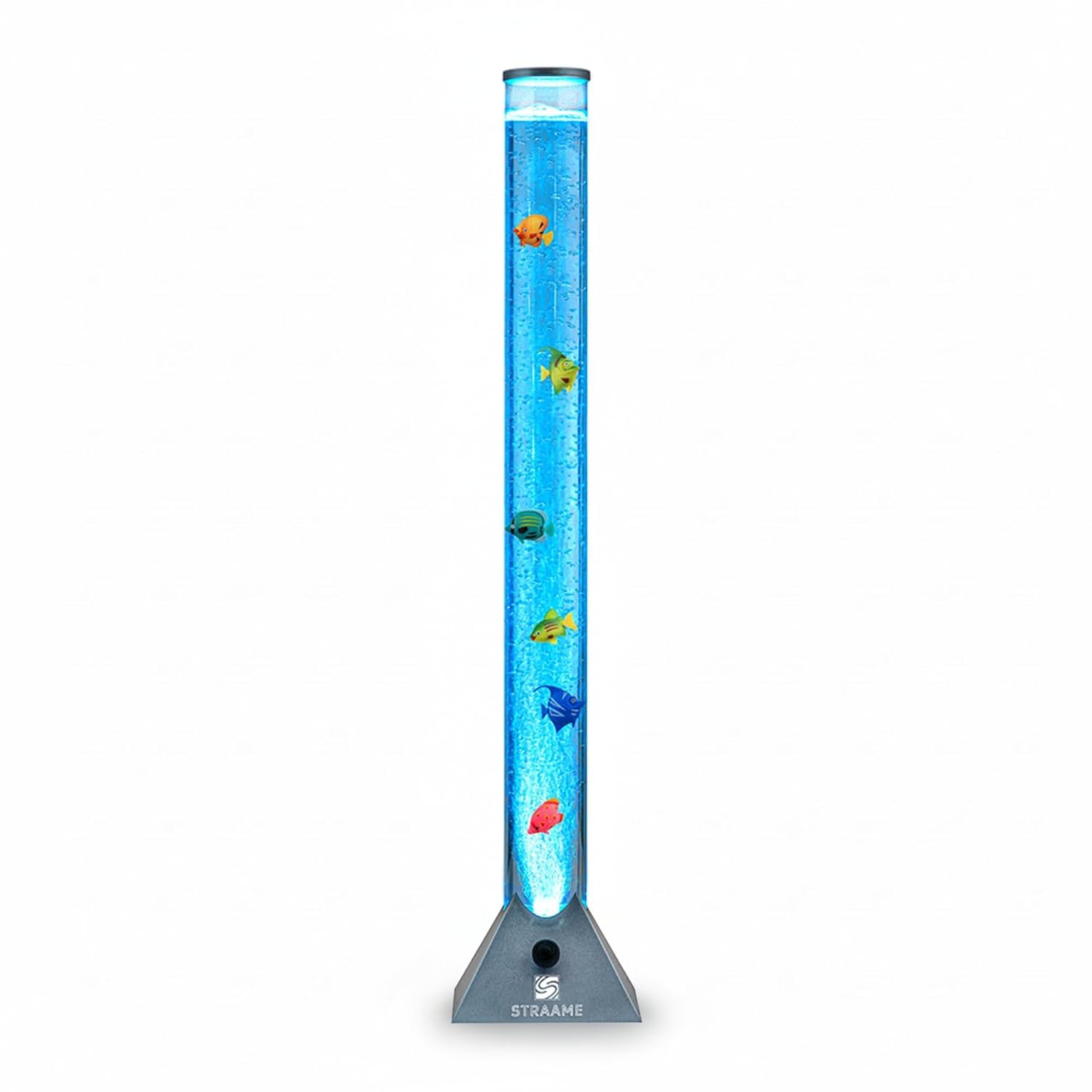 Straame 90cm Bubble Fish Lamp, Colour Changing LED Light, Sensory Room Decor & Mood Lamp, Includes Artificial Tropical Fish, Adjustable Bubble Tube, Plug-in Power, Silver Base