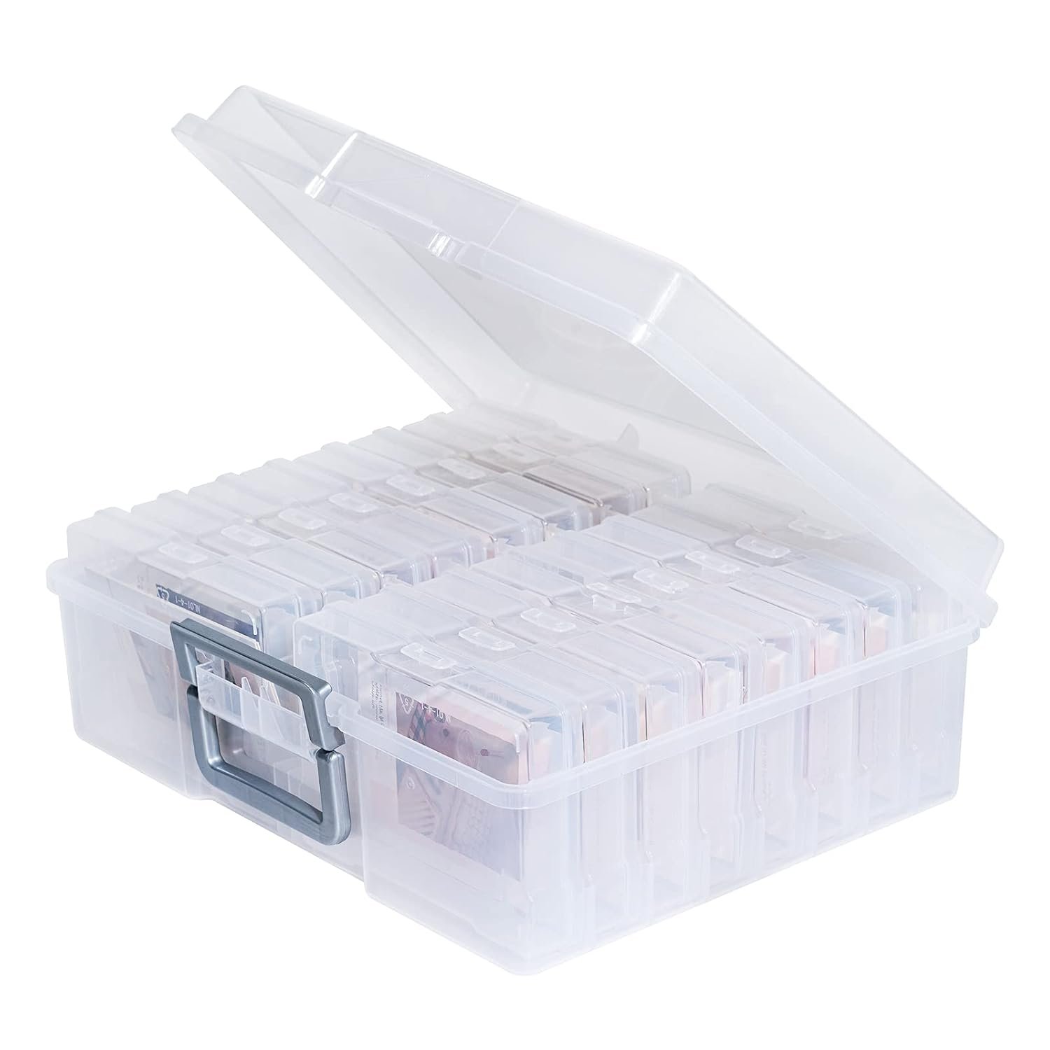 novelinks Photo Case 4" x 6" Photo Box Storage - 16 Inner Photo Keeper Photo Organizer Cases Photos Storage Containers Box for Photos (Clear-Silver Handle)