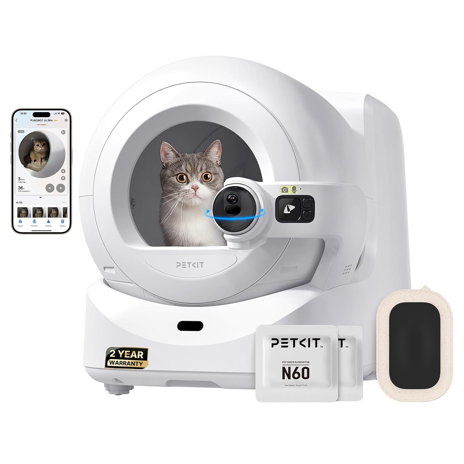 PETKIT PUROBOT ULTRA Self Cleaning Cat Litter Tray with AI Camera, Facial Recognition & Health Monitor, App & Odour Control, Touch-free Waste Packing, Automatic Litter Box for Multiple Cats