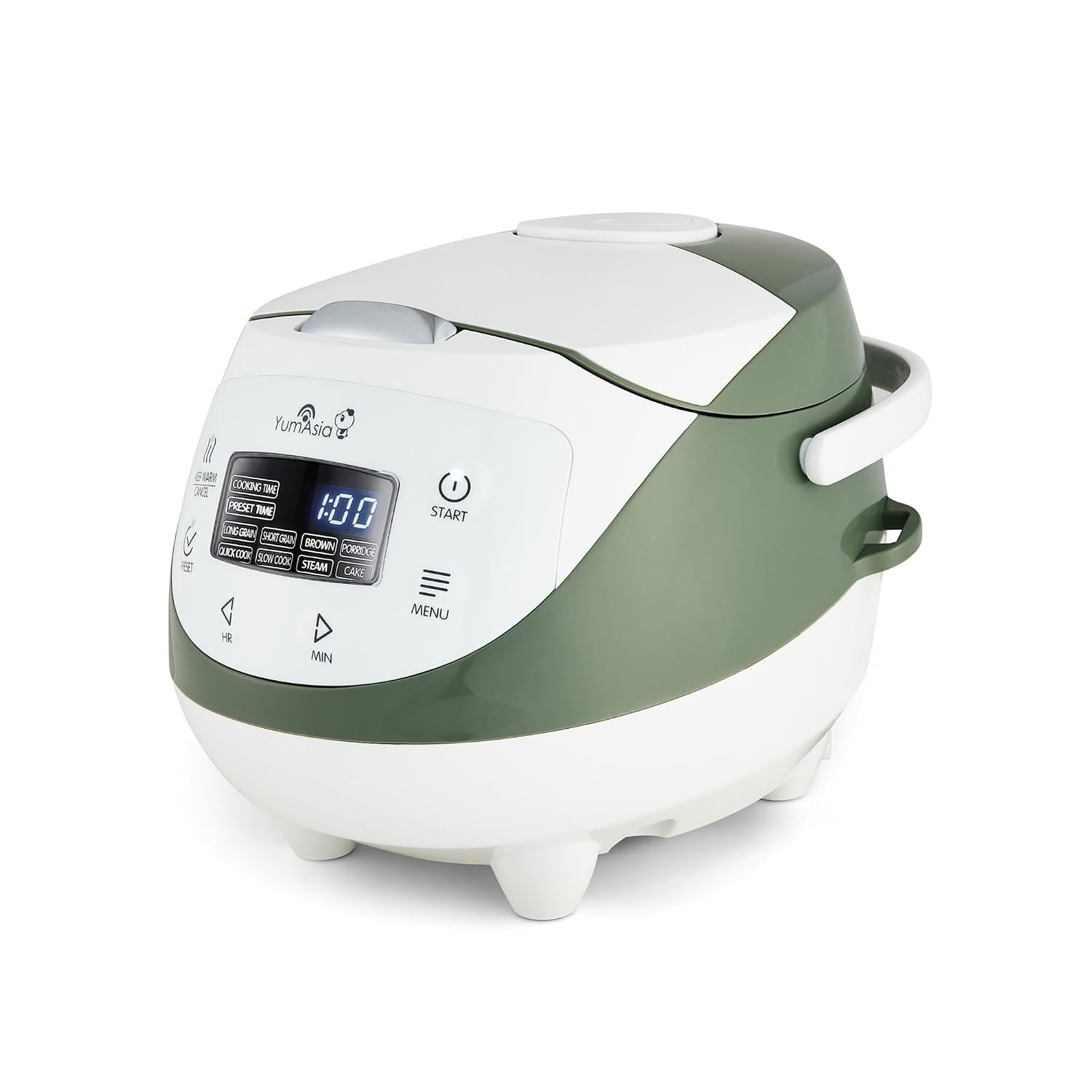 Yum Asia Panda Mini Rice Cooker With Ninja Ceramic Bowl and Advanced Fuzzy Logic (3.5 cup, 0.63 litre) 4 Rice Cooking Functions, 4 Multicooker functions, LED display, 220-240V (Whire and Sage Green)
