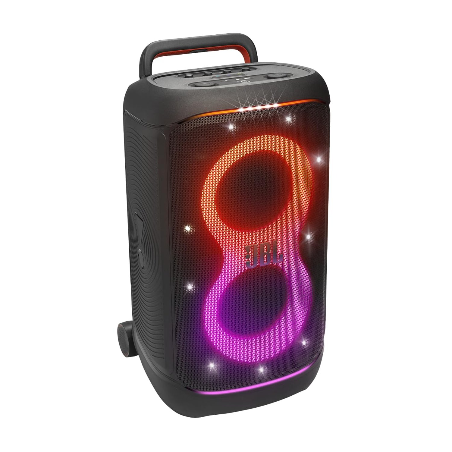 JBL Partybox 520, Wireless Bluetooth Party Speaker, 15H Playtime, Portable Design, Dynamic Light Show, IPX4 Splashproof, Multi-Speaker Connection, AI Sound Boost, Microphone Input, Black