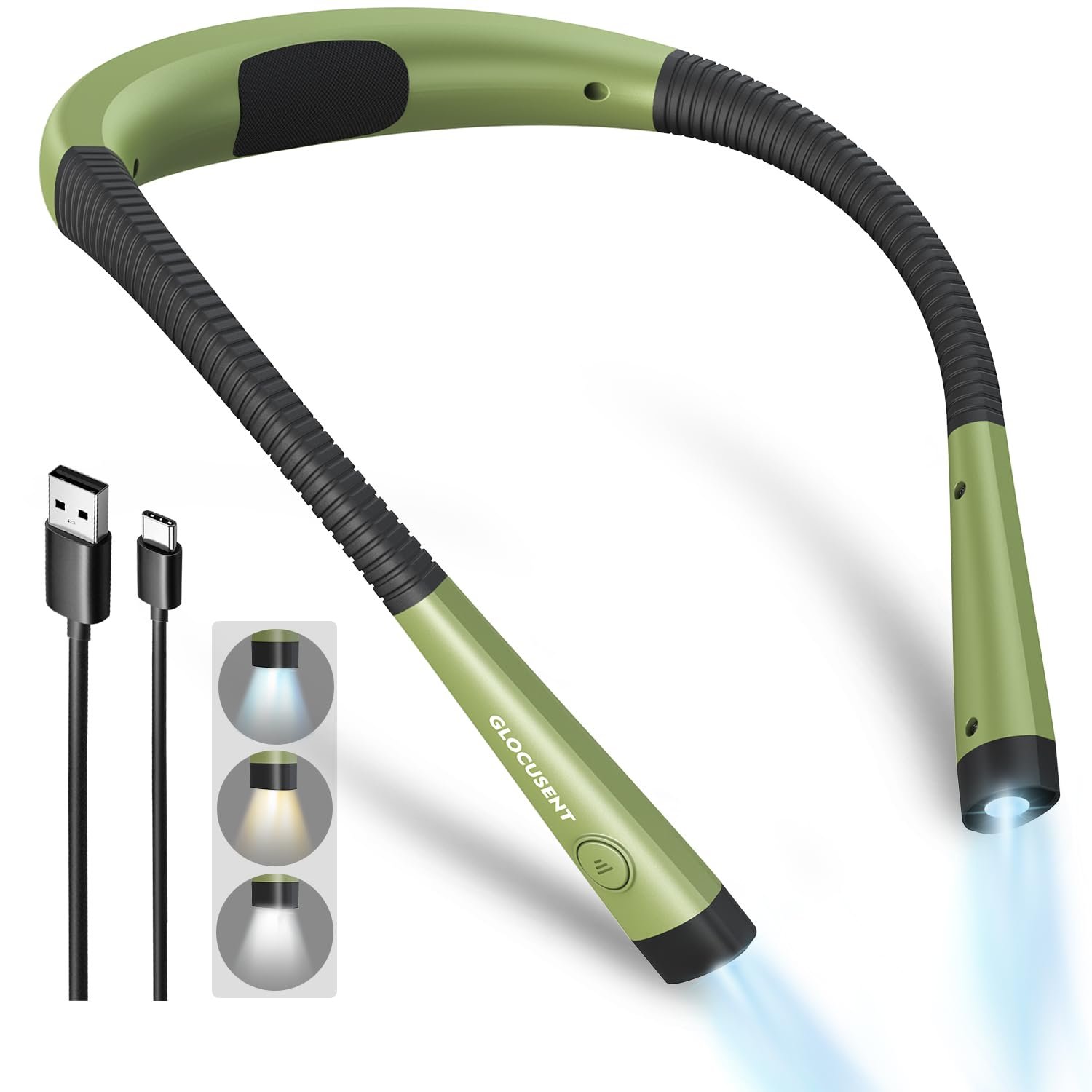 Glocusent Reading Light Book Light, Orignal Neck Light with 3 Colors & 6 Brightness Levels, Bendable Arms, Rechargeable Book Lamp, Long Lasting, Perfect for Reading, Knitting, Camping