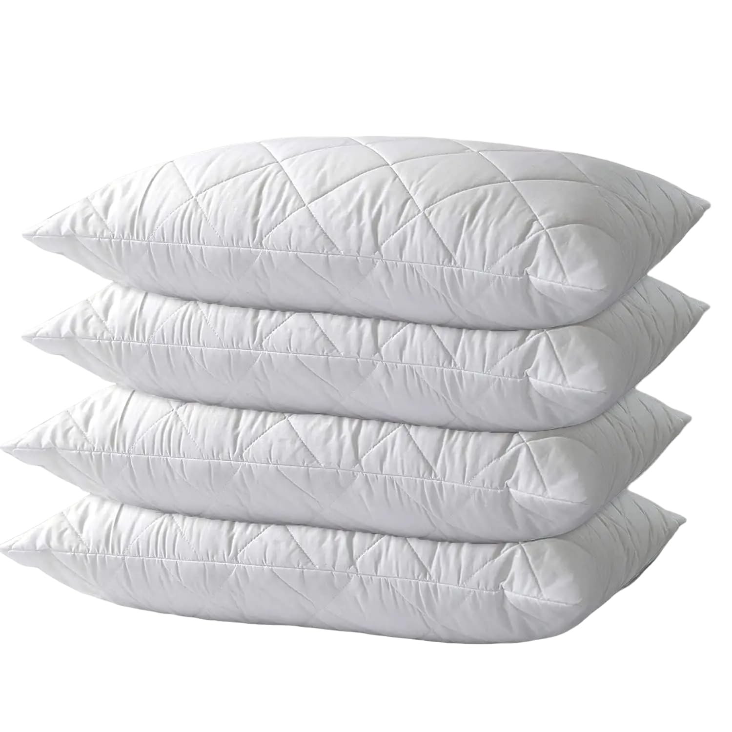 Pillows 4 Pack Extra Filled luxury bounce back bed Pack Hotel Quality Bed Pillow Pair Luxury Firm Support Side Sleeper Pillow Back Neck Pain Relief Support Pillows (Quilted, 4 Count (Pack of 1))