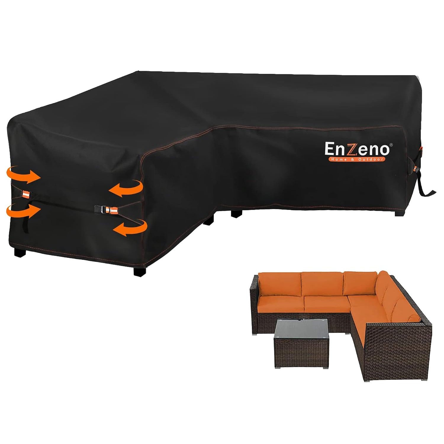 Enzeno Garden V-Shape Furniture Cover Waterproof,420D Heavy Duty Oxford Fabric Outdoor Rattan Corner Sofa Cover with Waterproof Tape (215 * 215 * 87cm)