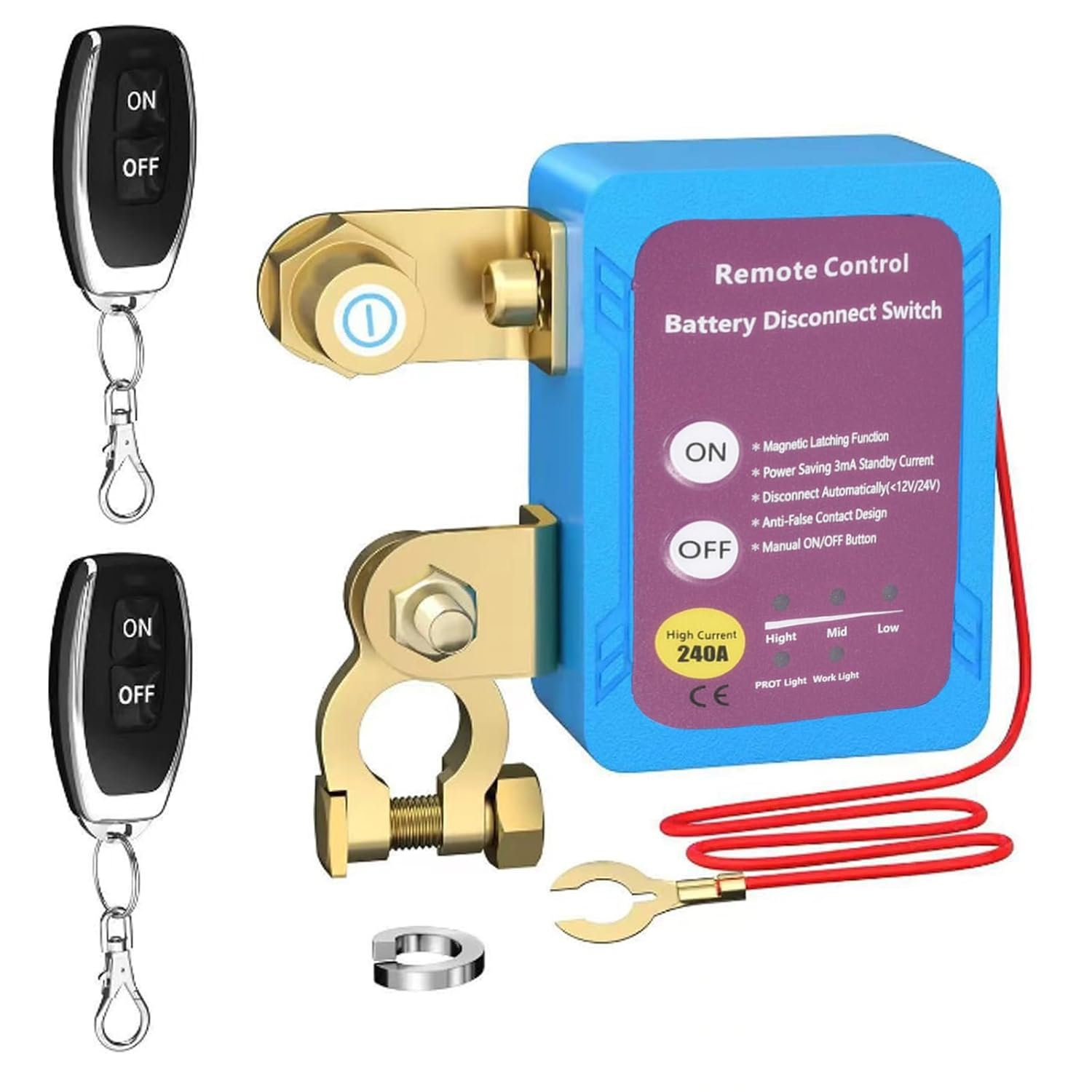 Wireless Remote Control Car Isolator Switch, 12V 240A Battery Disconnect, For Engine up to 4.0L, Energy-Saving Anti-Theft Isolator with 2 Remotes for Car, RV, ATV, Truck, Camper, Boat