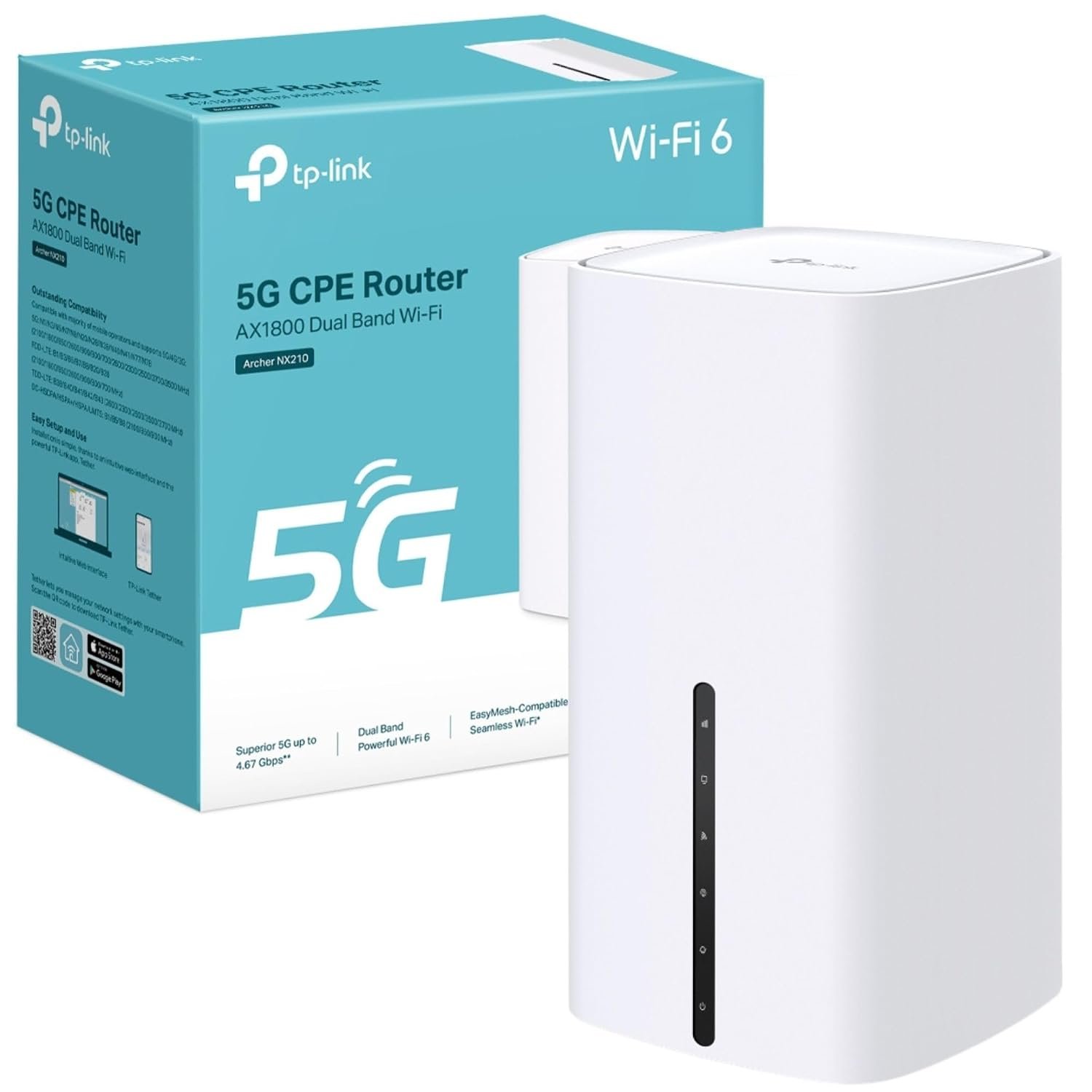 TP-Link Archer NX210 AX1800Mbps Wi-Fi 6 5G Router With Sim Slot, Up To 4.67Gbps Download Speeds, Dual-Band WiFi Router, Gigabit LAN/WAN Port, SIM Card Plug & Play, EasyMesh-Compatible WiFi Booster