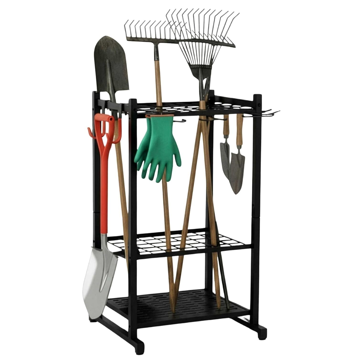 Garden Lawncare Guy Metal Garden Tool Rack, Storage Organiser for 50 Tools, Alloy Steel with Shelving, (Rack+Hooks)