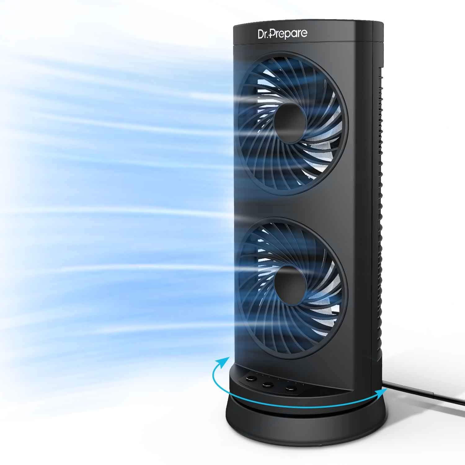 Dr. Prepare Desk Fan Tower Cooling Fan, Portable Oscillating 3-Speed, Dual Air Circulation, 110° Oscillation, 3 Timers, Personal Table Fan for Bedroom Desktop Home Room Office, UK 3-Pin Plug