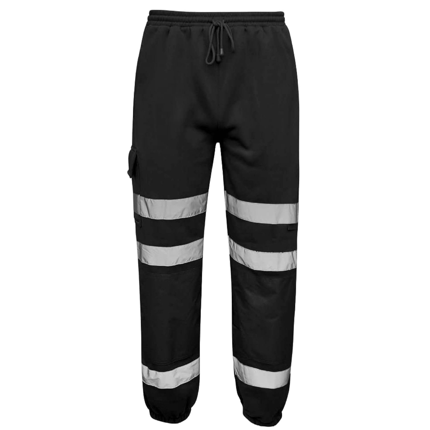 shelikes Men’s Hi Vis Viz Work Trousers Jogging Bottoms Reflective Joggers Sweat Pants Safety High Visibility Combat Trouser Workwear Jogger Black