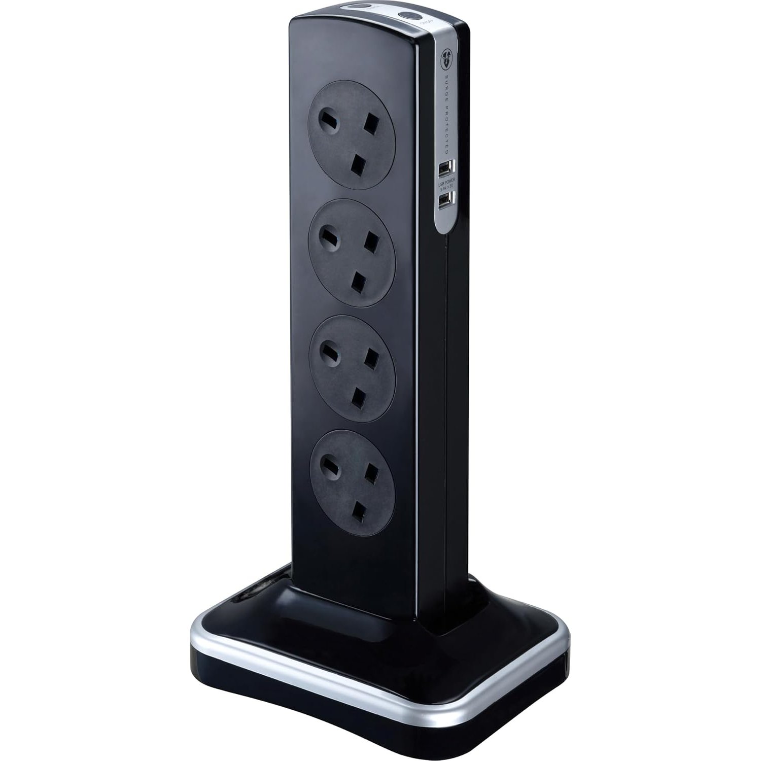 Masterplug Eight Socket Surge Protected Power Centre Extension Lead, 2 Metre, Black