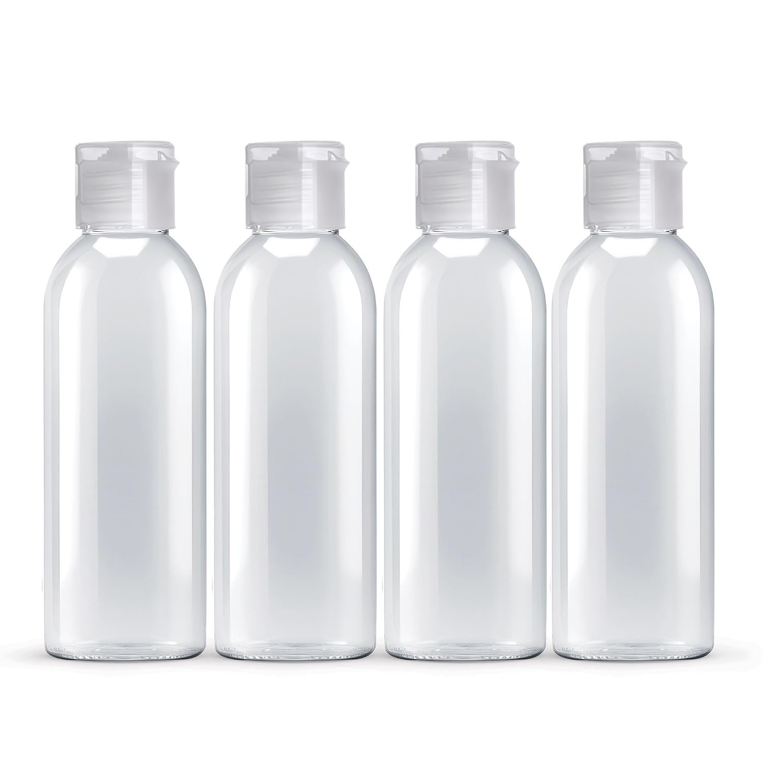 Palm Safe 4 pcs 100ml/3.5 OZ Clear Plastic Travel Bottles, Durable Strong Recyclable BPA Free Storage Bottles, Empty Refillable Containers with Flip Cap Leak Proof for Toiletries
