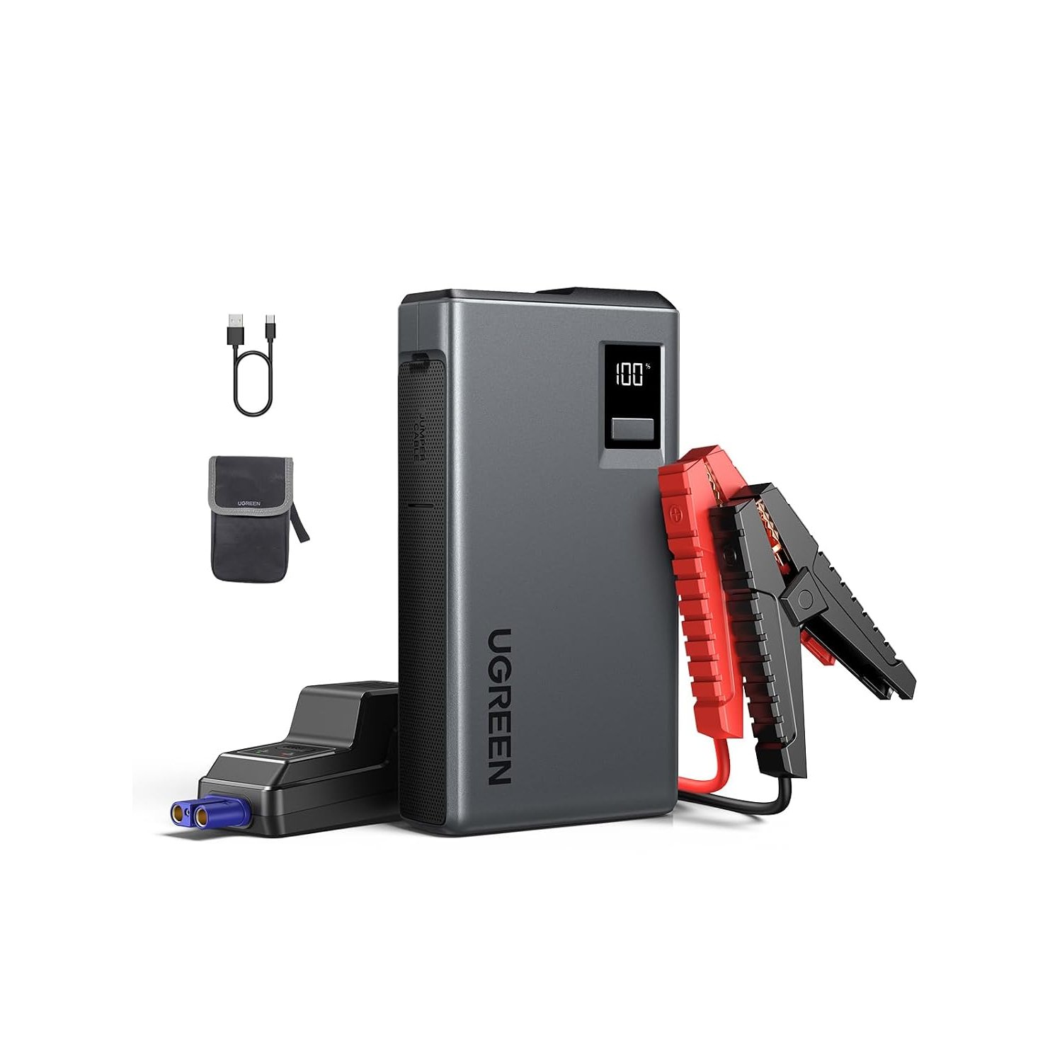 UGREEN Jump Starter Power Pack 1000A Car Battery Booster for 6.0L Gasoline and 3.5L Diesel Engines 12000mAh Portable Power Bank and Jump Leads with Digital Screen and LED Light for Emergency