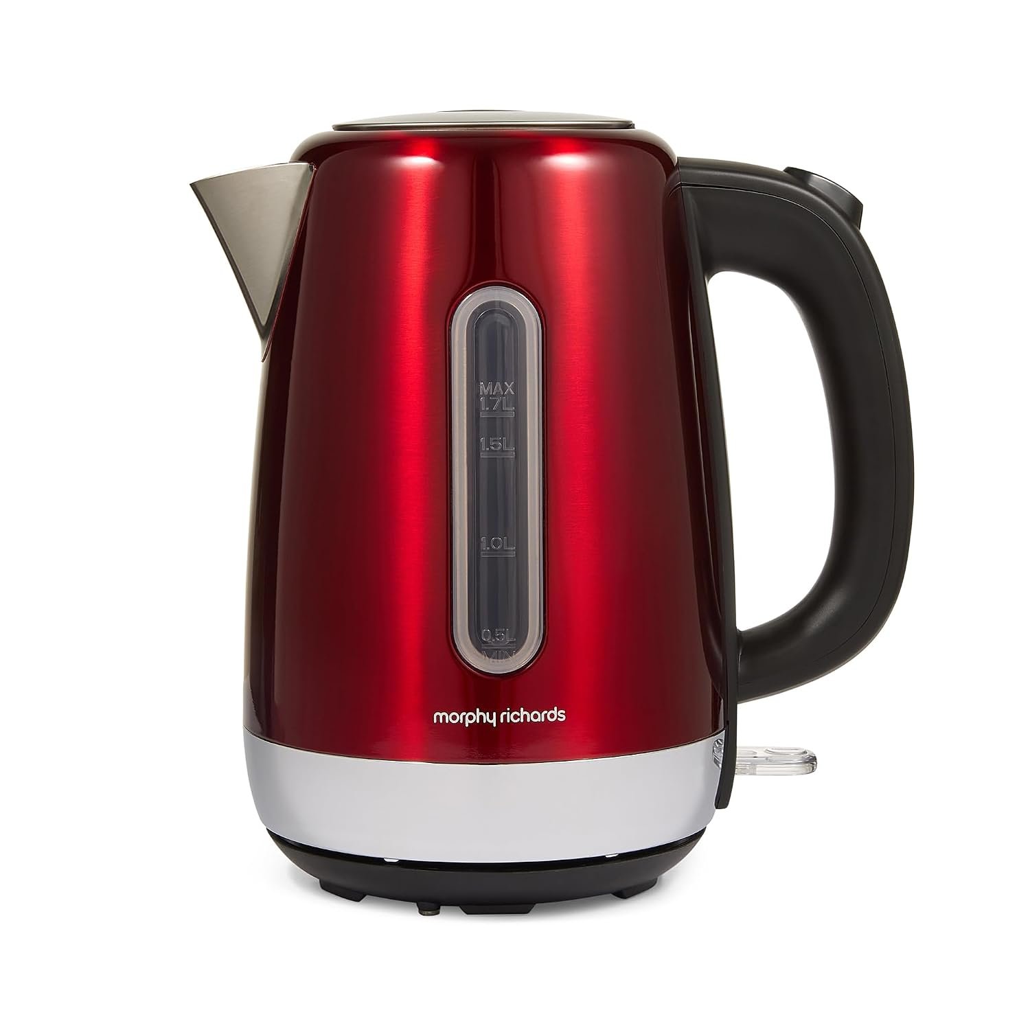 Morphy Richards Equip Kettle, 1.7L, 3Kw Rapid boil, Removeable Limescale Filter, Easy View Water Gauge, Stainless Steel Case, Red, 102785