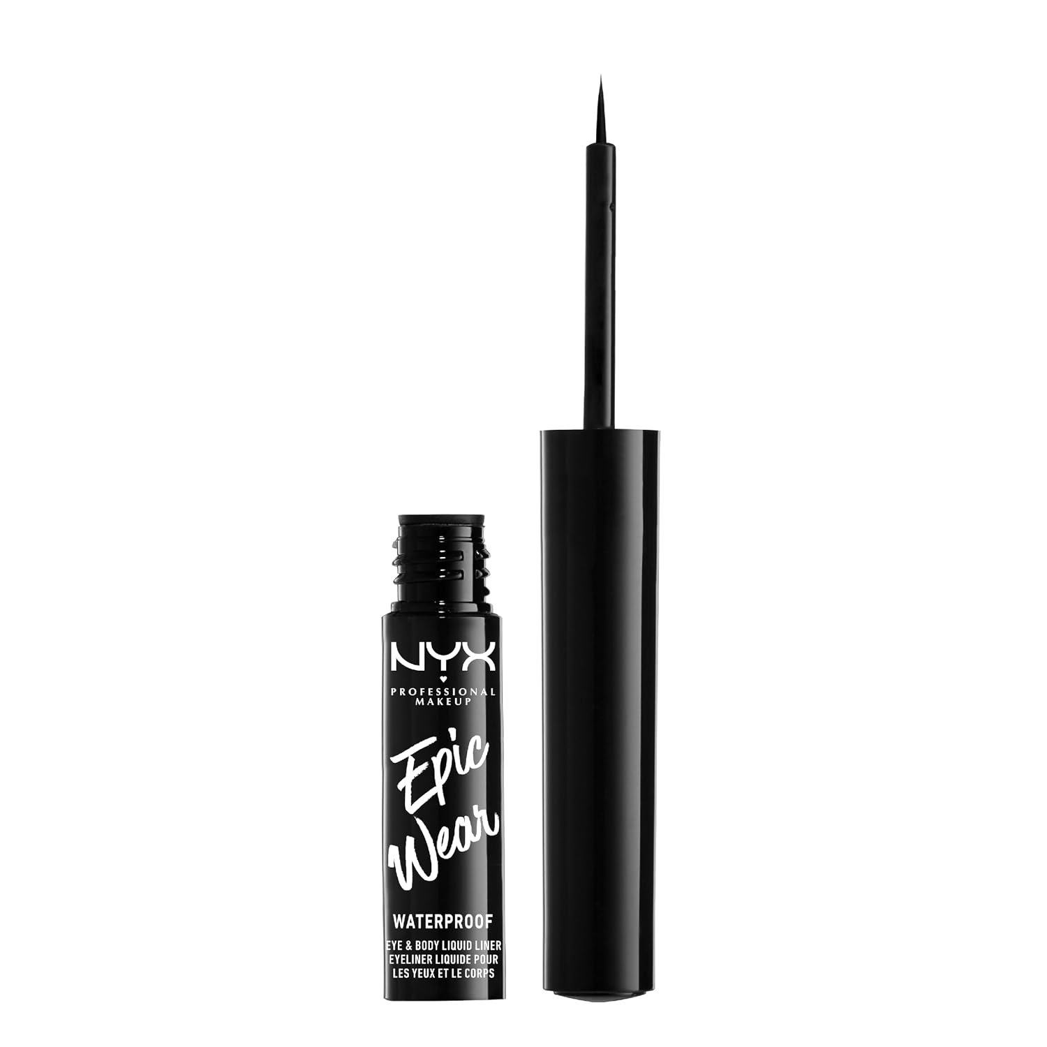 NYX Professional Makeup Epic Ink Liner, Brush Tip Liquid Eye Liner Pen, Up To 24 Hours of Wear, 6 Intensely Pigmented Shades, Waterproof Vegan Formula, Shade: Black, Pack of 2