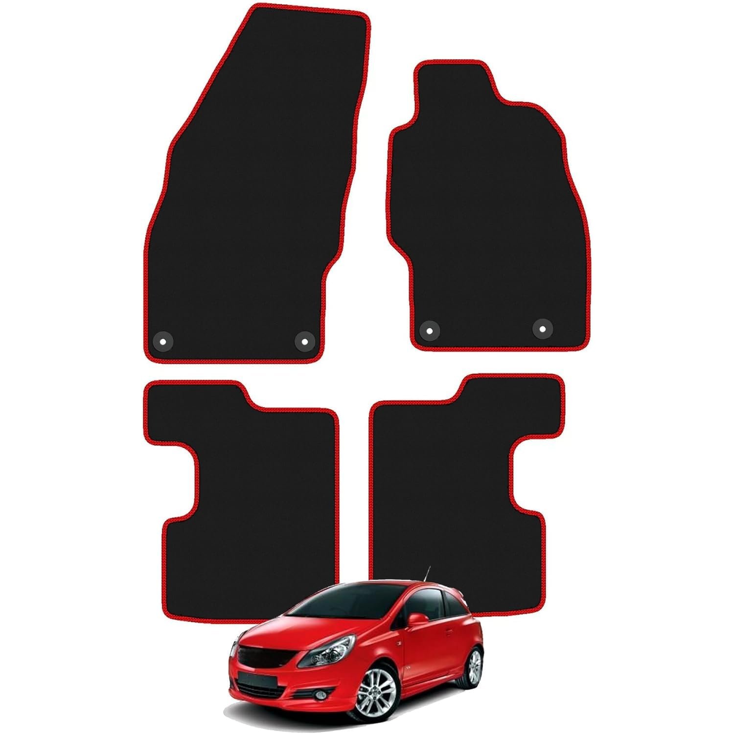 Vauxhall Corsa D & E (2006-2019) Car Mats UK-Made Tailored Fit Carpet Floor Mats Full Coverage Compatible Accessory Red Trim
